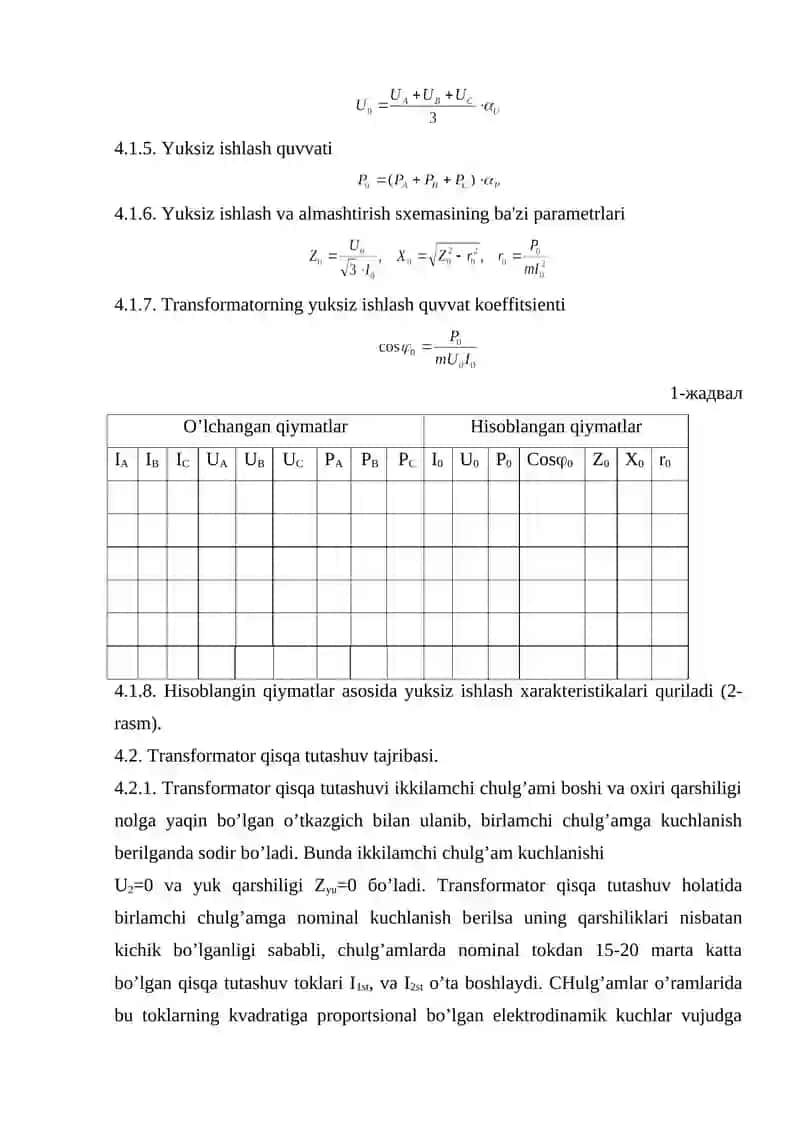 Uch fazali ikki chulg’amli transformatorning ishlashini o'rganish 4