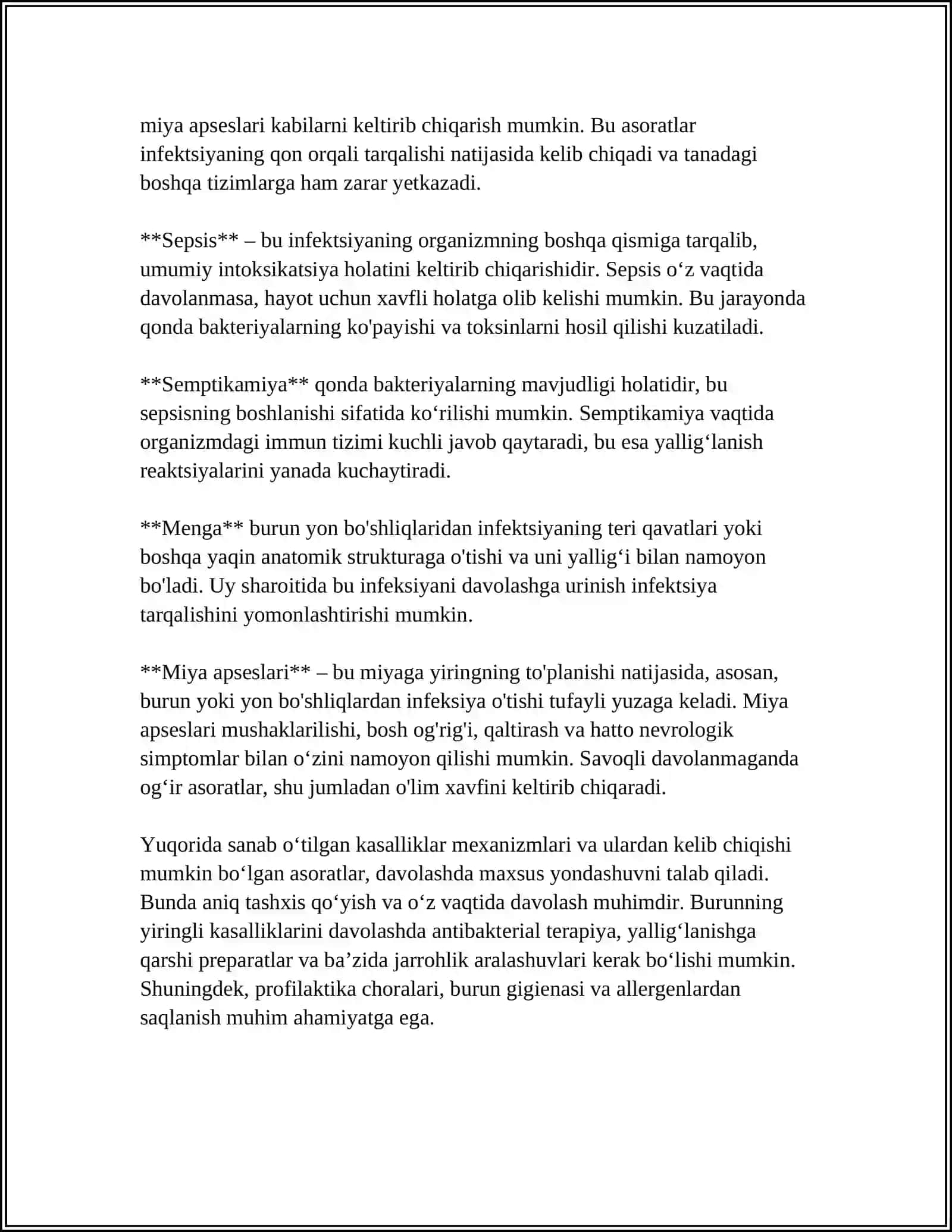 BURUN YIRINGLI KASALLIKLARI ASORATLARI SEPSIZ SEMTIKAMIYA MININGIY VA MIYA APSESLARI 4