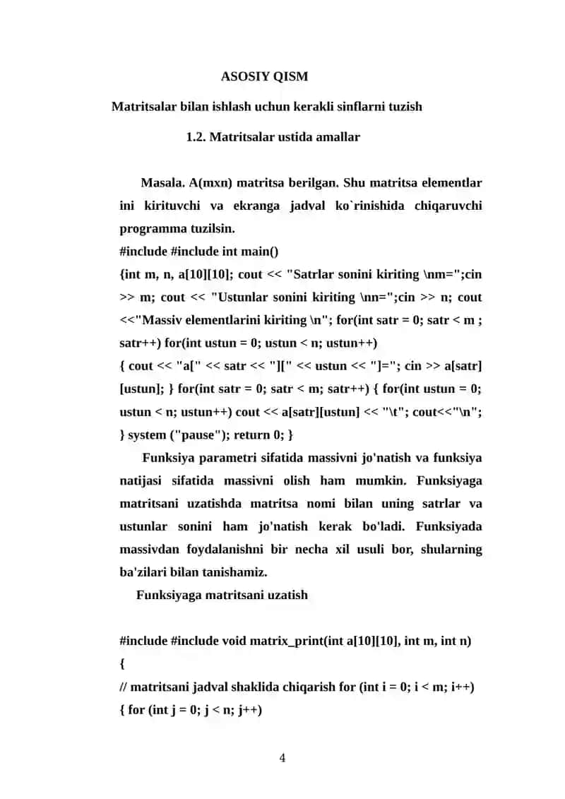 C++ da matritsalar ustida amal bajaradigan foydalanuvchi kutubxonasini yaratish 4