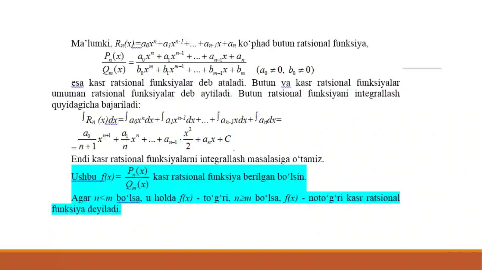 MAVZU.RATSIONAL FUNKSIYALARNI INTEGRALLASH 4