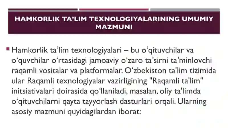 Hamkorlik ta’lim texnologiyalarining mazmuni ulardan fizika va astronomiya oʻqitish jarayonida foyda 4
