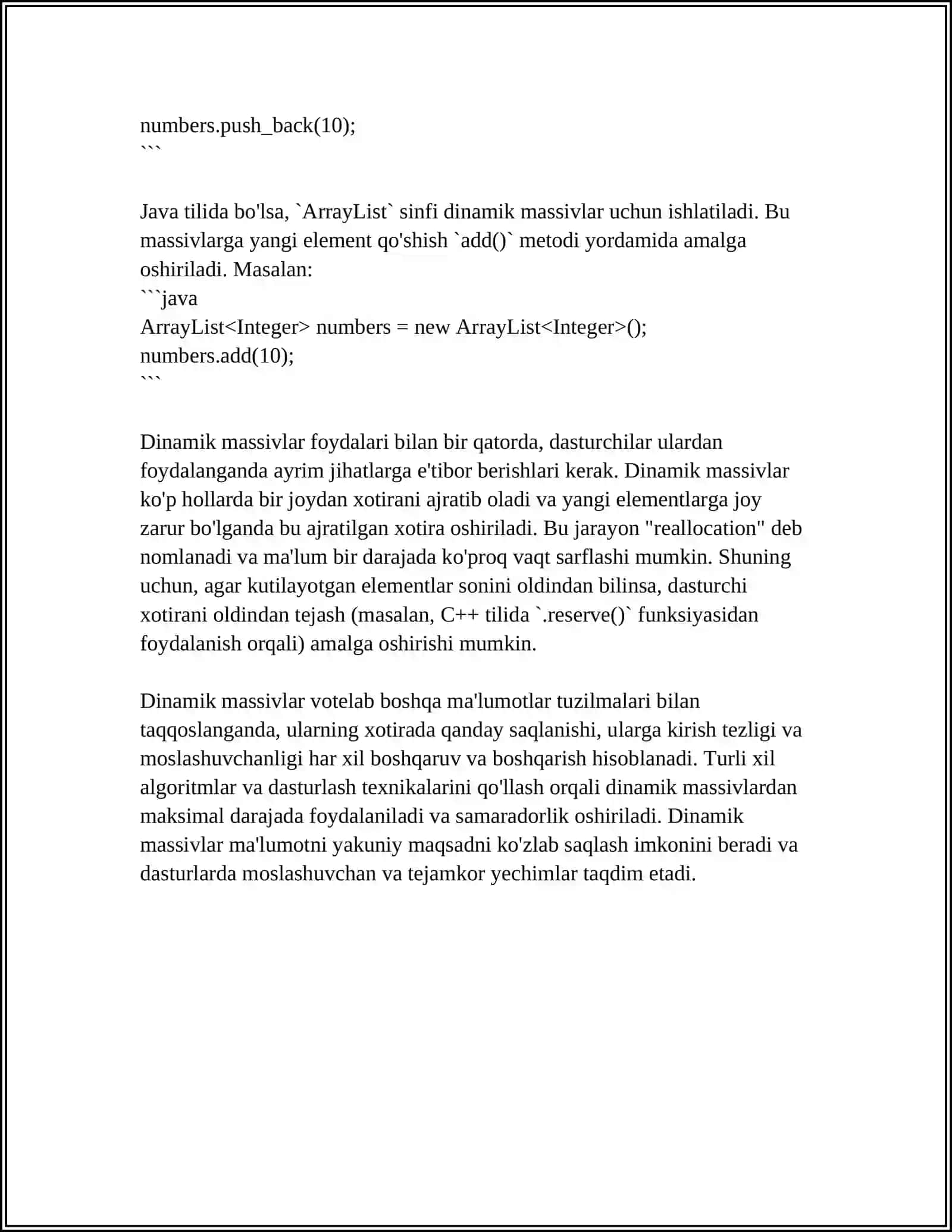 DINAMIK MASSIV TUSHUNCHASI 4