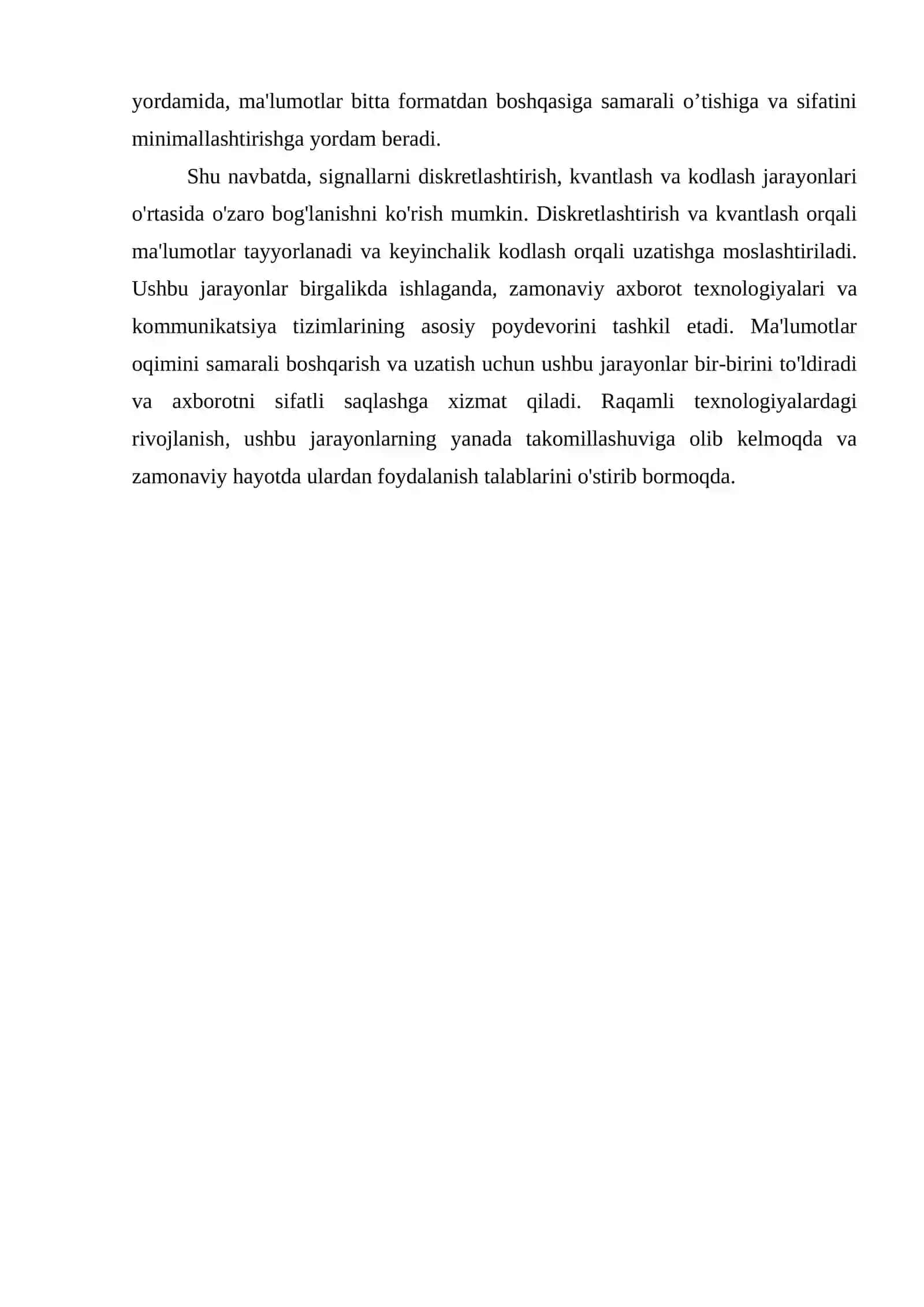 SIGNALLARNI DISKTERLASH, KVANTLASH VA KODLASH 4