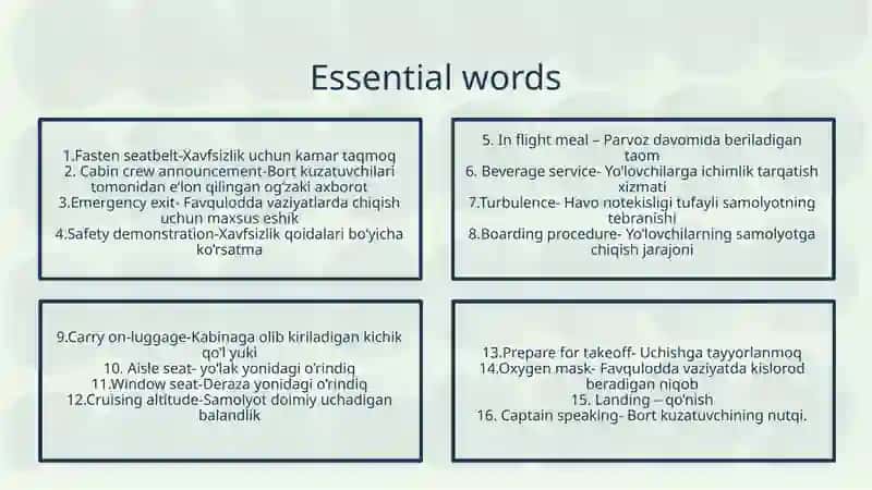 Flight attendants“Cabin crew- Vocabulary and Present Passive” 4