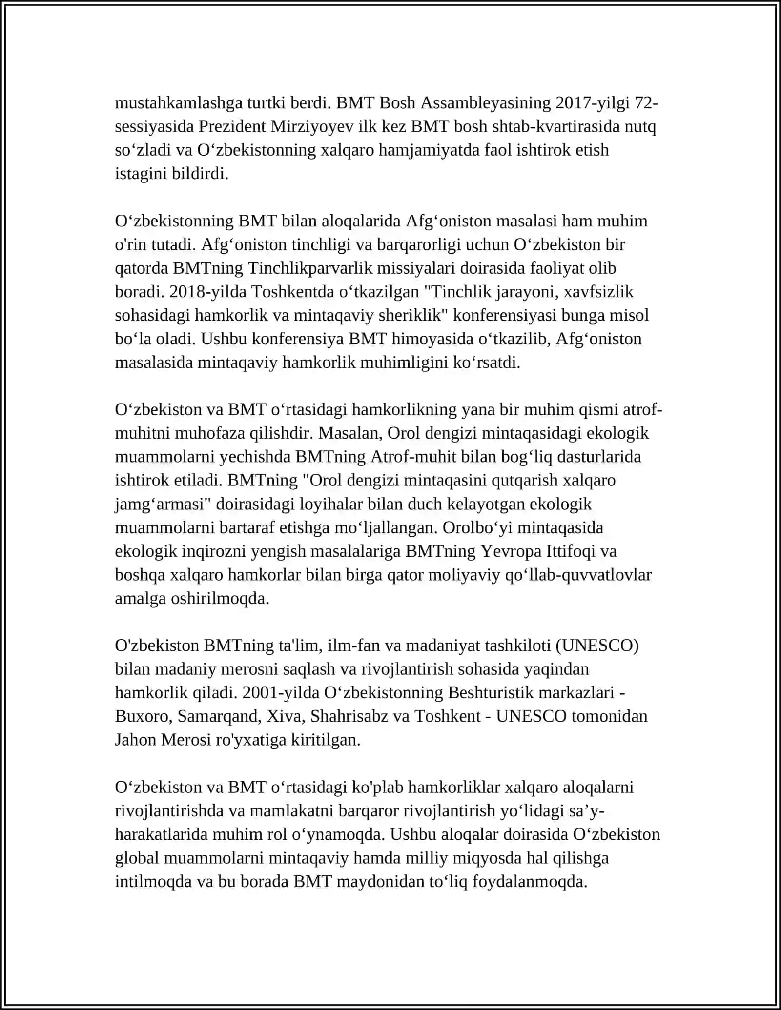 O'zbekistonning Xalqaro Tashkilotlar Bilan Aloqalari 4