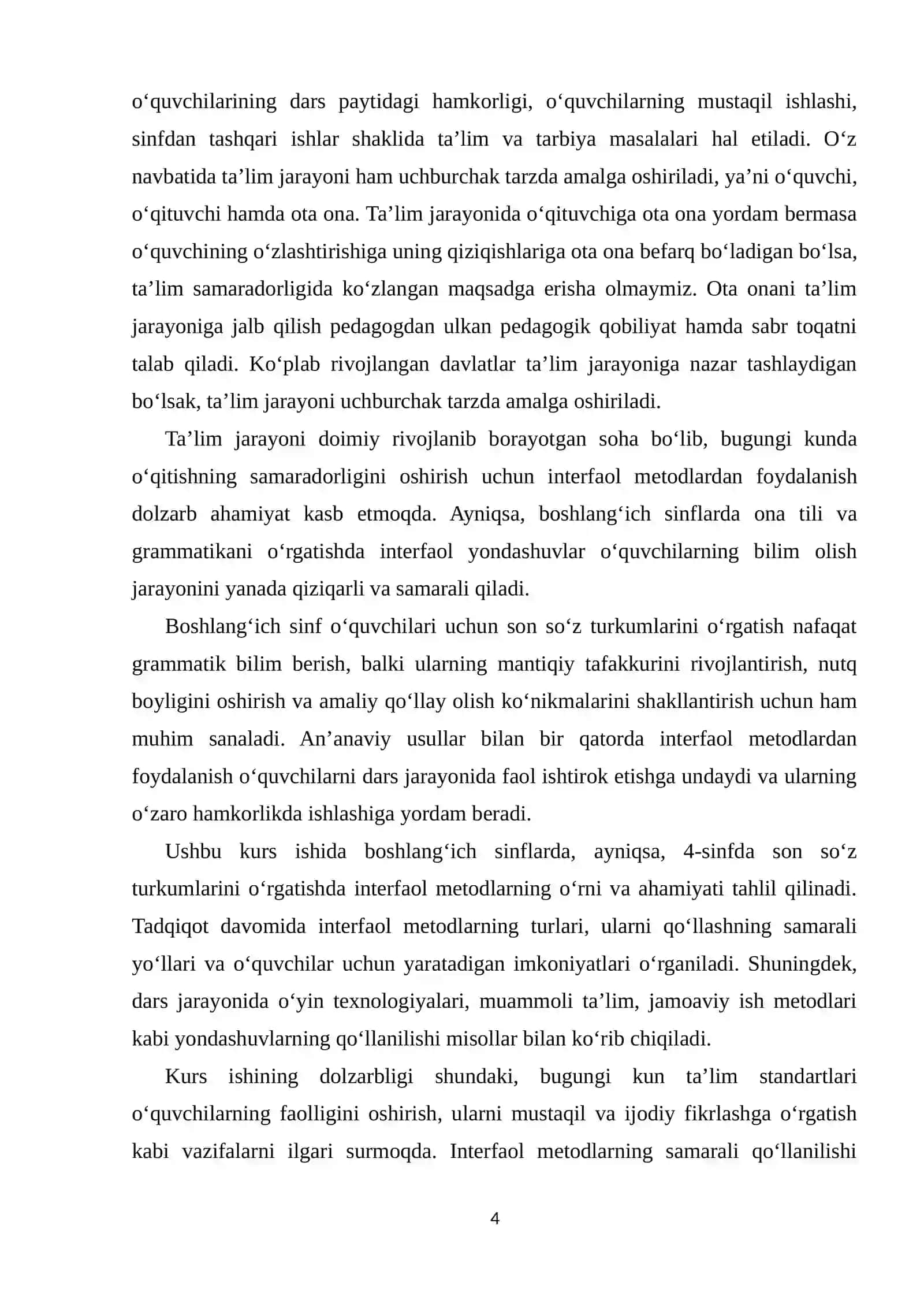 BOB. 4-SINFLARDA SON SO’Z TURKUMLARINI O’RGATISHDA INTERFAOL METODLARDAN FOYDALANISH 4