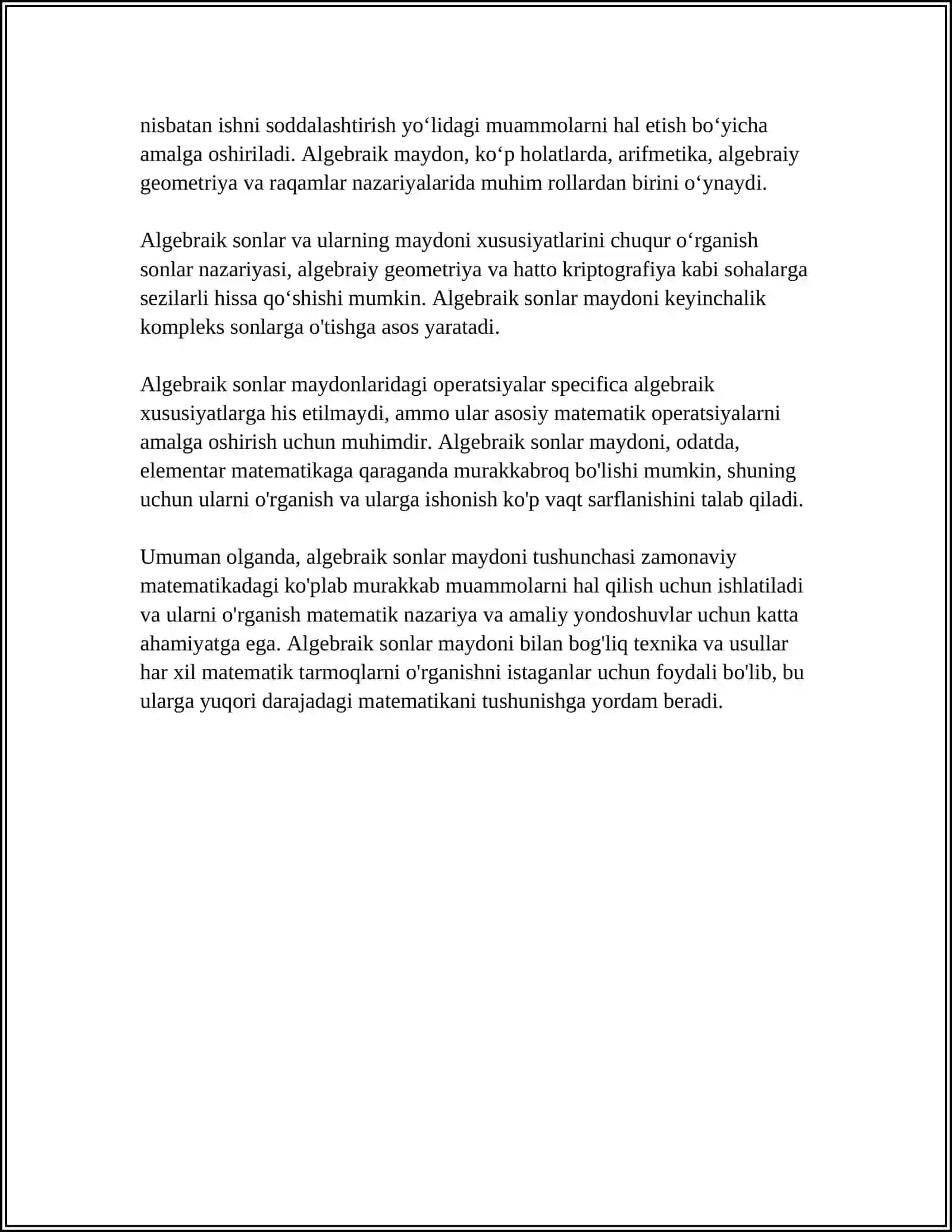 ALGEBRAIK SONLAR MAYDONI 4