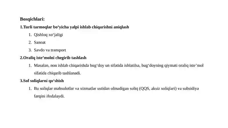 Yalpi ichki mahsulotni ishlab chiqarish usulida hisoblash 4