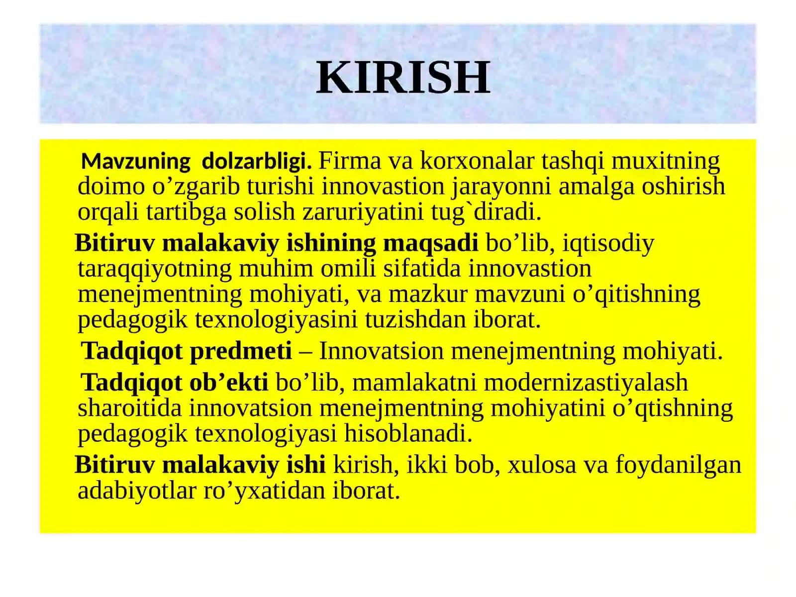 Innovatsion menejmentning mohiyati va innovatsiyalarning amaliy ko`rinishlari 4