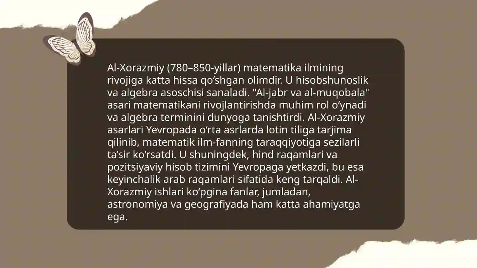 Markaziy Osiyo mutafakkirlarining jahon ilm fanga qoʻshgan hissalari 4