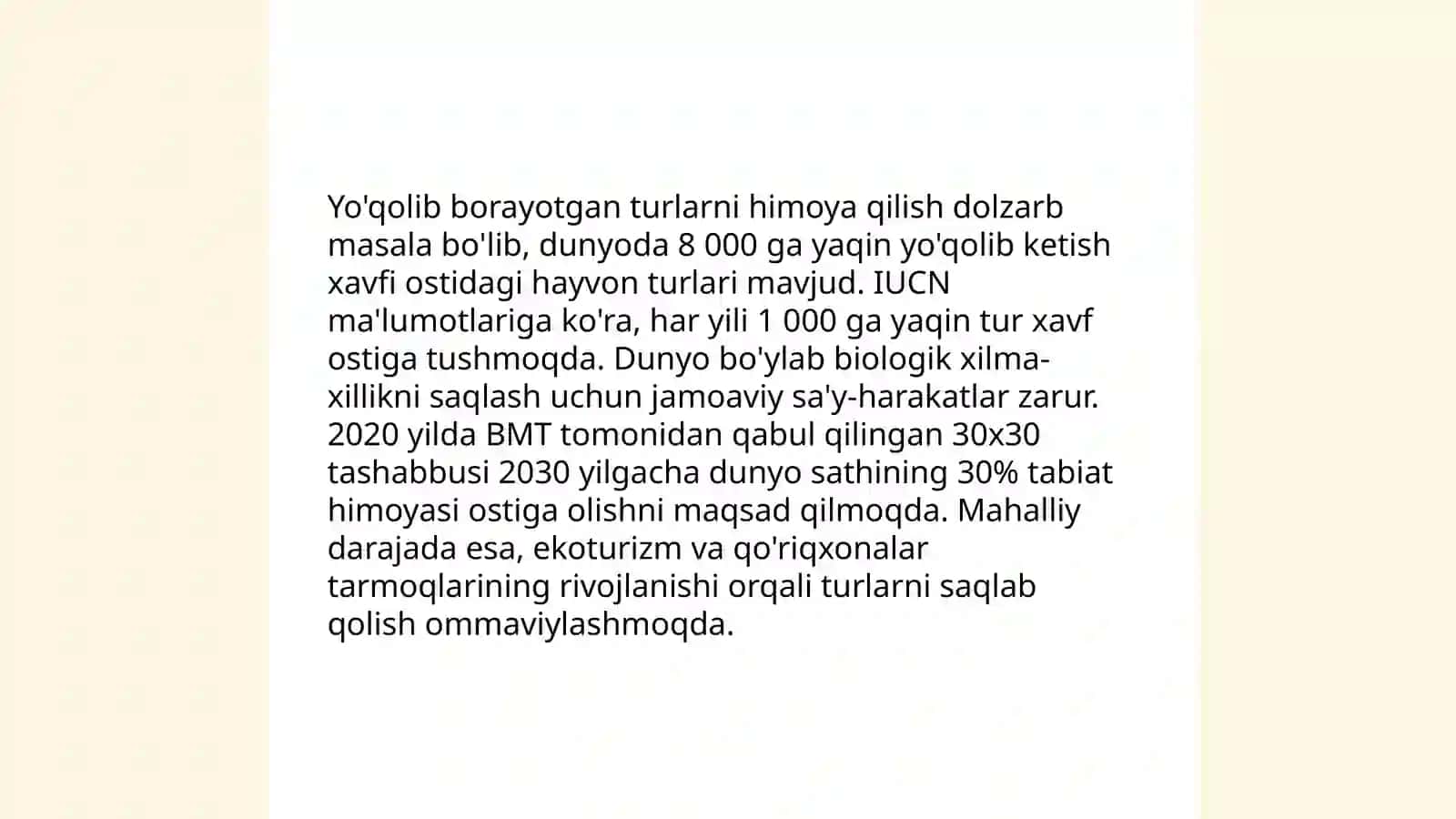Tabiatda mavjud bo'lgan o'simlik va hayvon turlarini muxofaza qilish 4