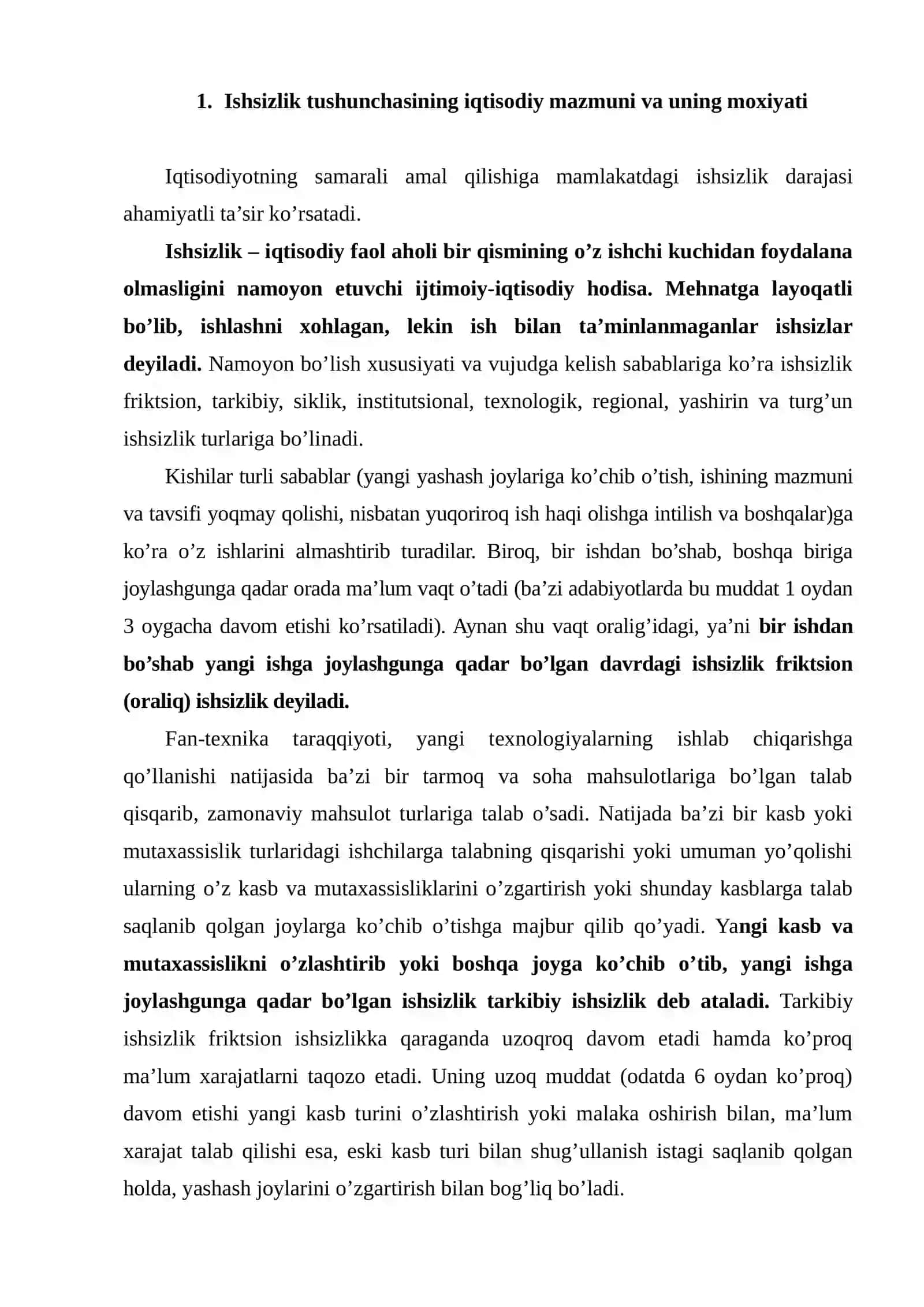 Ishsizlikning kelib chiqish sabablari va namoyon bo’lish shakllari 4