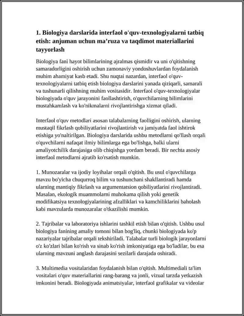 BIOLOGIYA OʻQITISH METODIKASINING DOLZARB MUAMMOLARIGA BAGʻISHLANGAN ANJUMANLAR UCHUN MAʼRUZA VA TAQDIMOTLAR MATERIALLAR TAYYORLASH 4