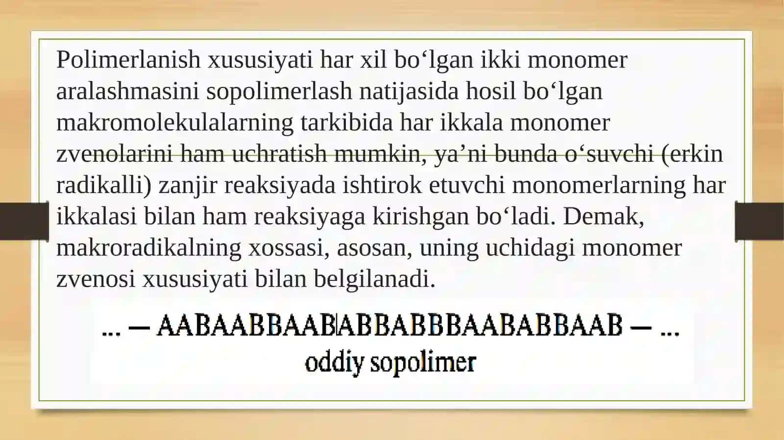 Sopolimerlanish va polikondensatlanish reaksiyasi qonuniyatlari, monomerlarning qoldiqlari 4