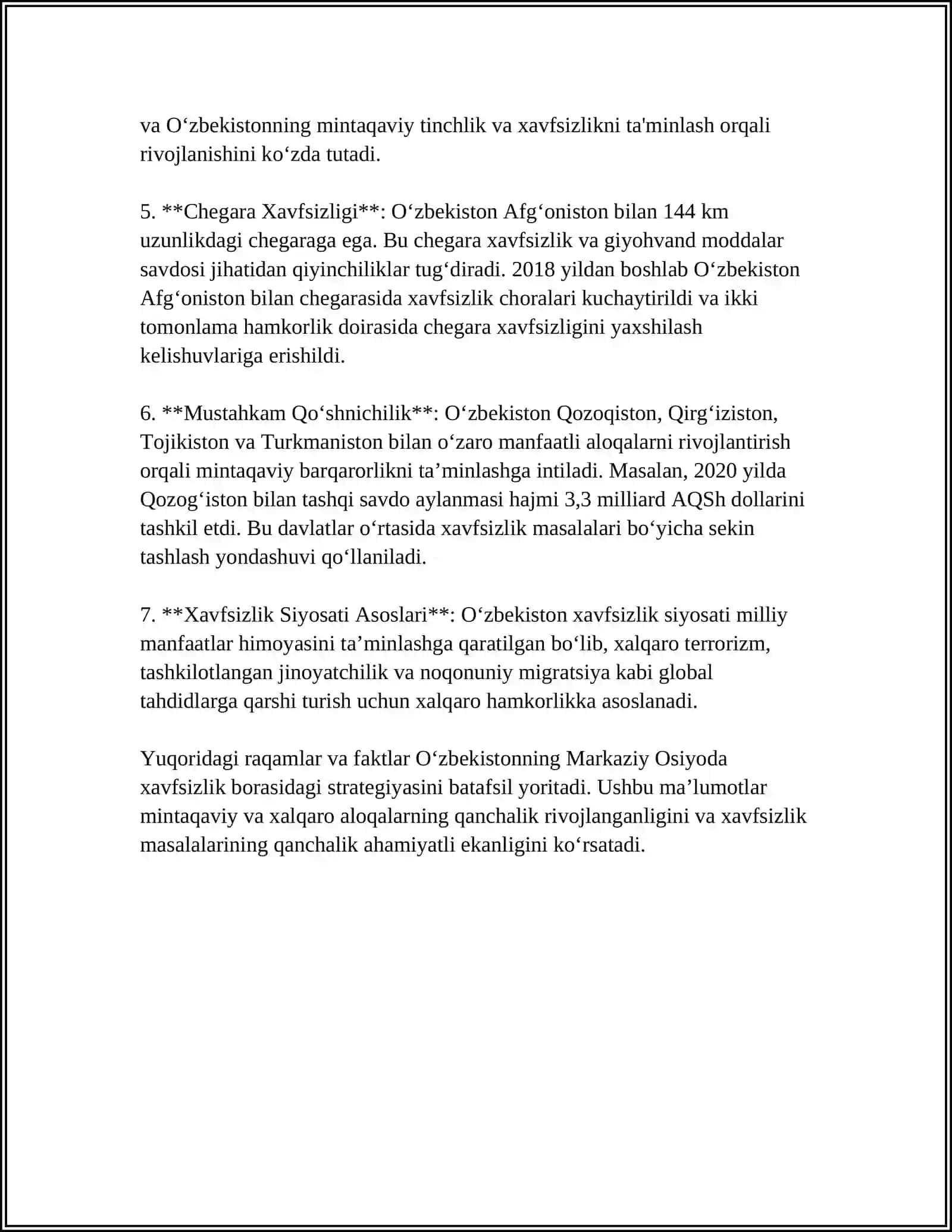 O'ZBEKISTONNING MARKAZIY OSIYODA TINCHLIK VA BARQARORLIKNI TAMINLASHDAGI ORNI 4