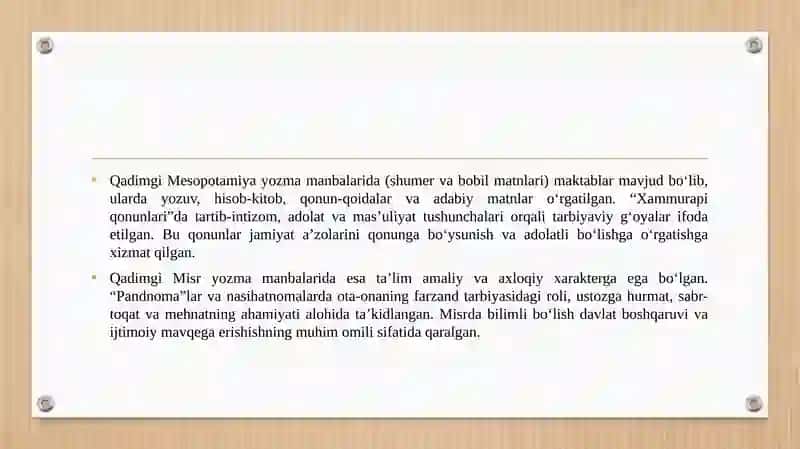 Eng qadimgi yozma manbalarda ta’lim tarbiyaga oid fikrlar 4