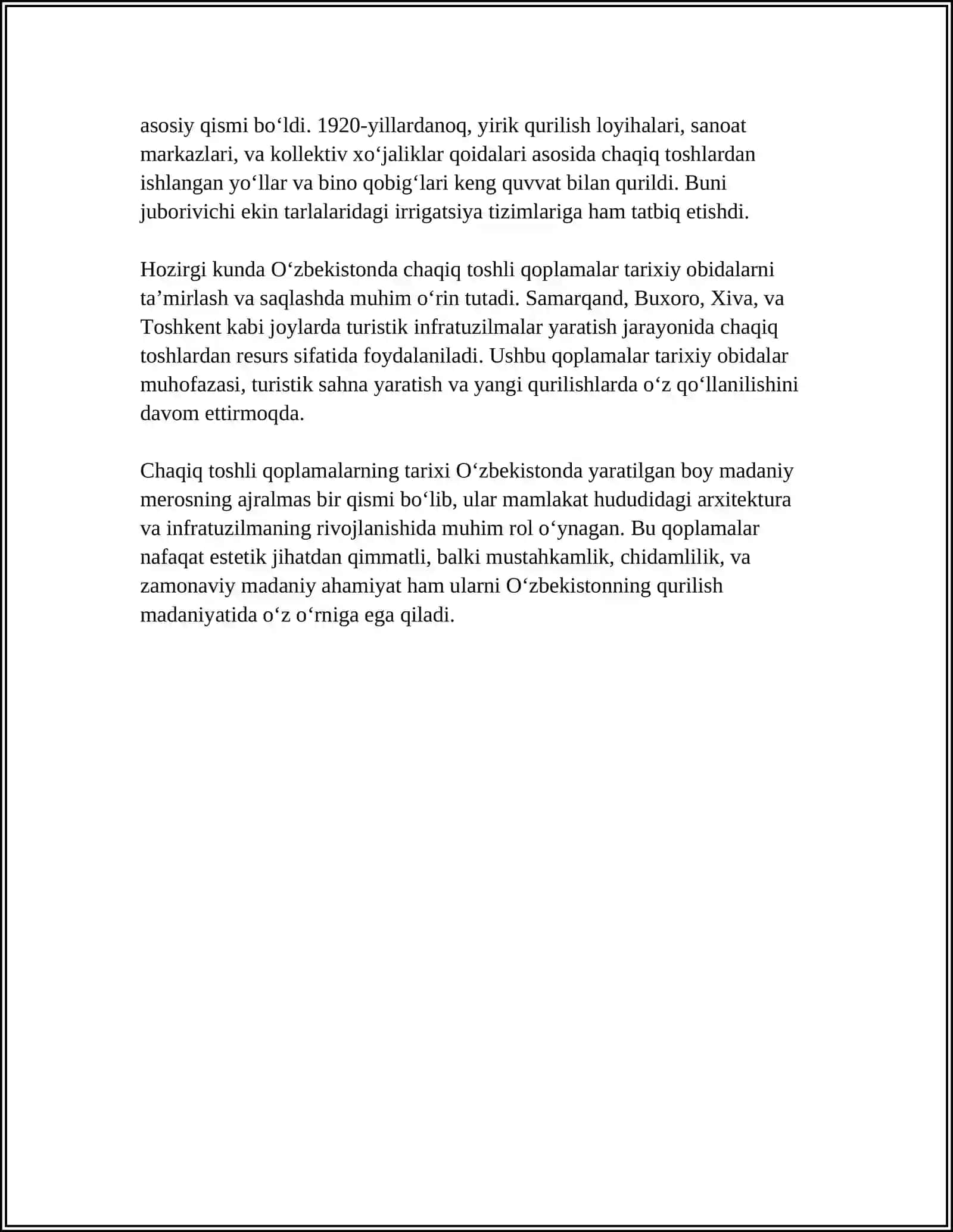 OʻZBEKISTONDA CHAQIQ TOSHLI QOPLAMALAR KONSTRUKSIYALARINING RIVOJLANISHI 4