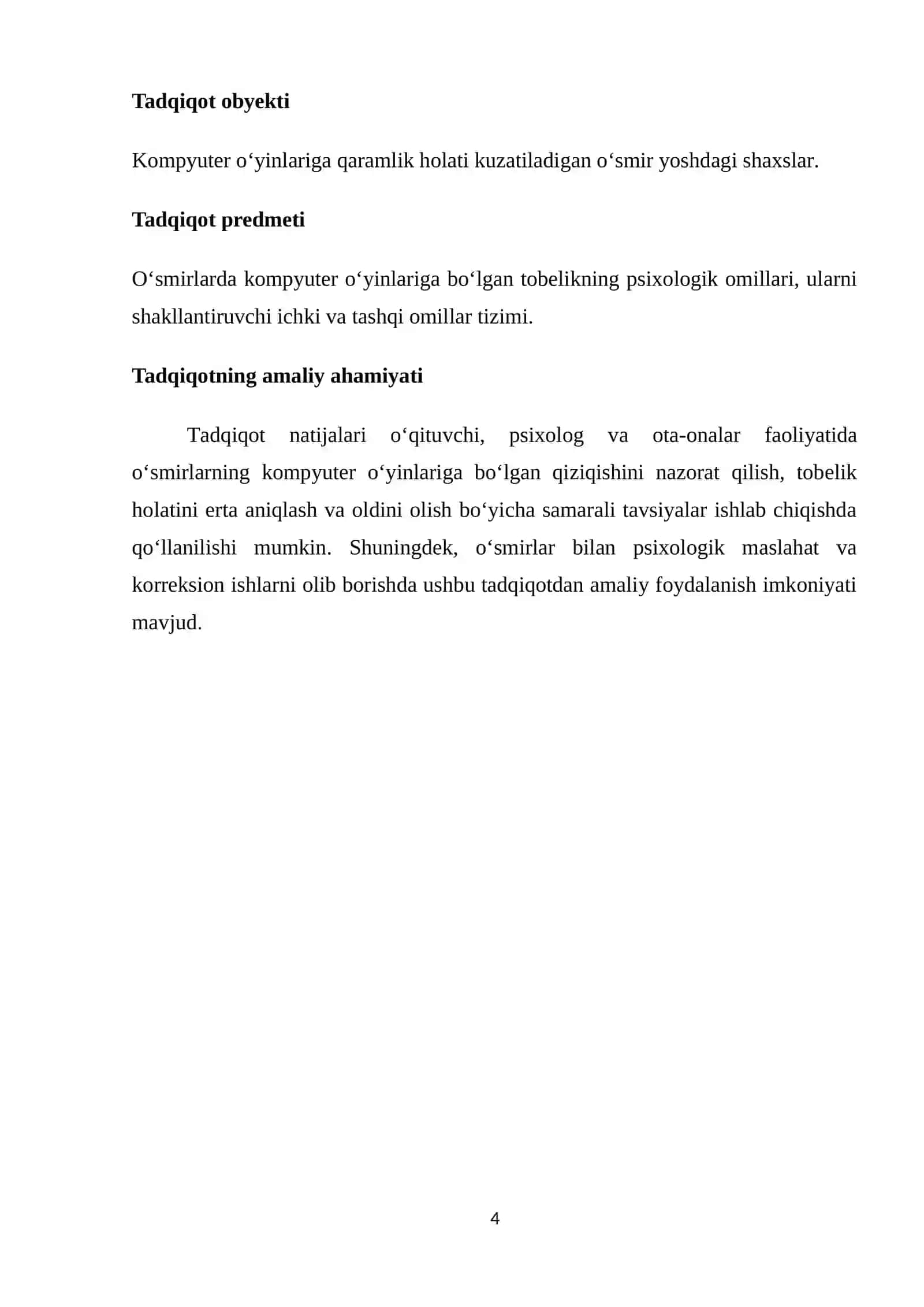 O’SMIRLARDA KOMPYUTER O’YINLARIGA BO’LGAN TOBELIKNING PSIXOLOGIK OMILLARI 4