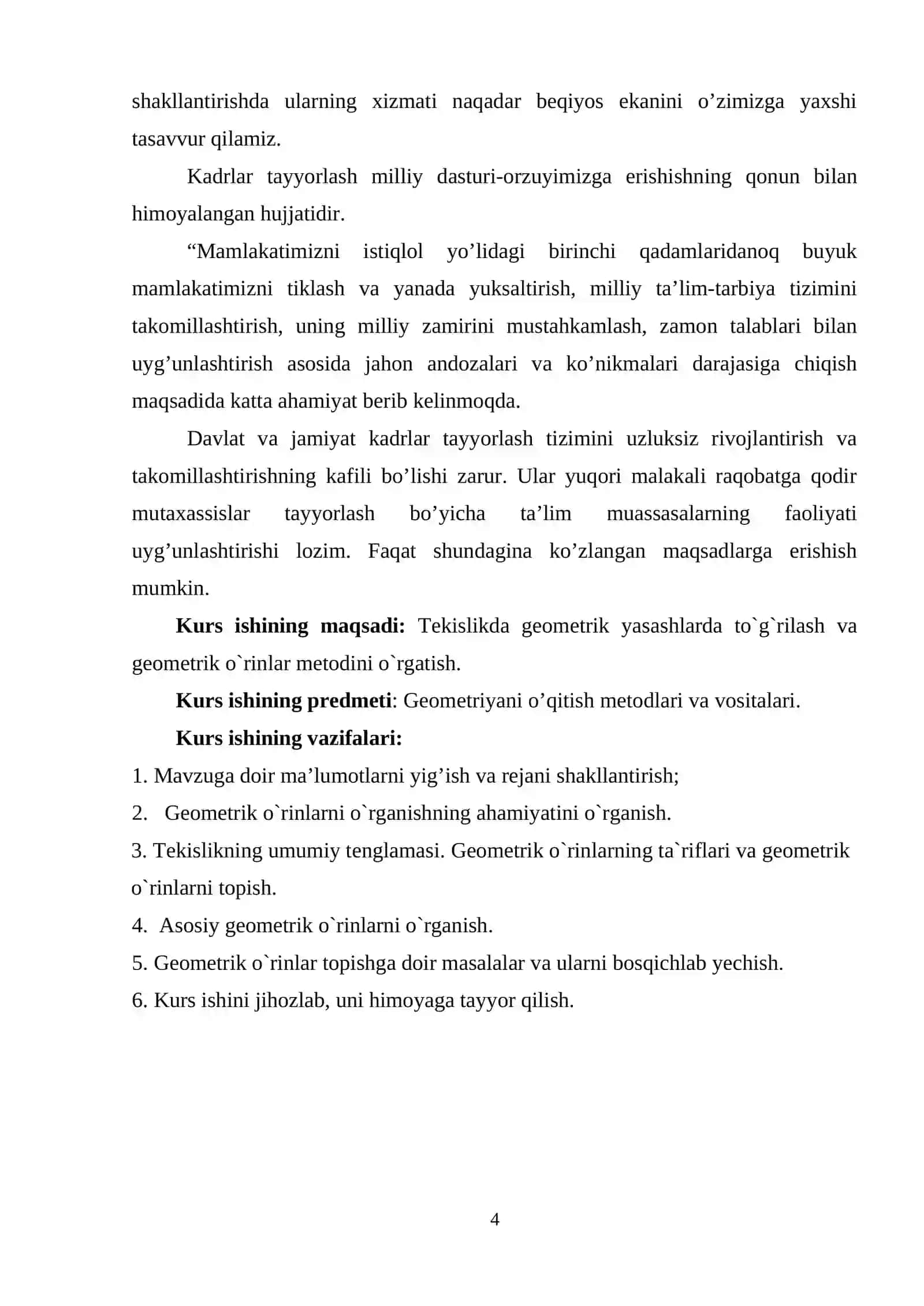 "Tekislikda geometrik yasashlarda to`g`rilash va geometrik o`rinlar metodi" kurs ishi 4