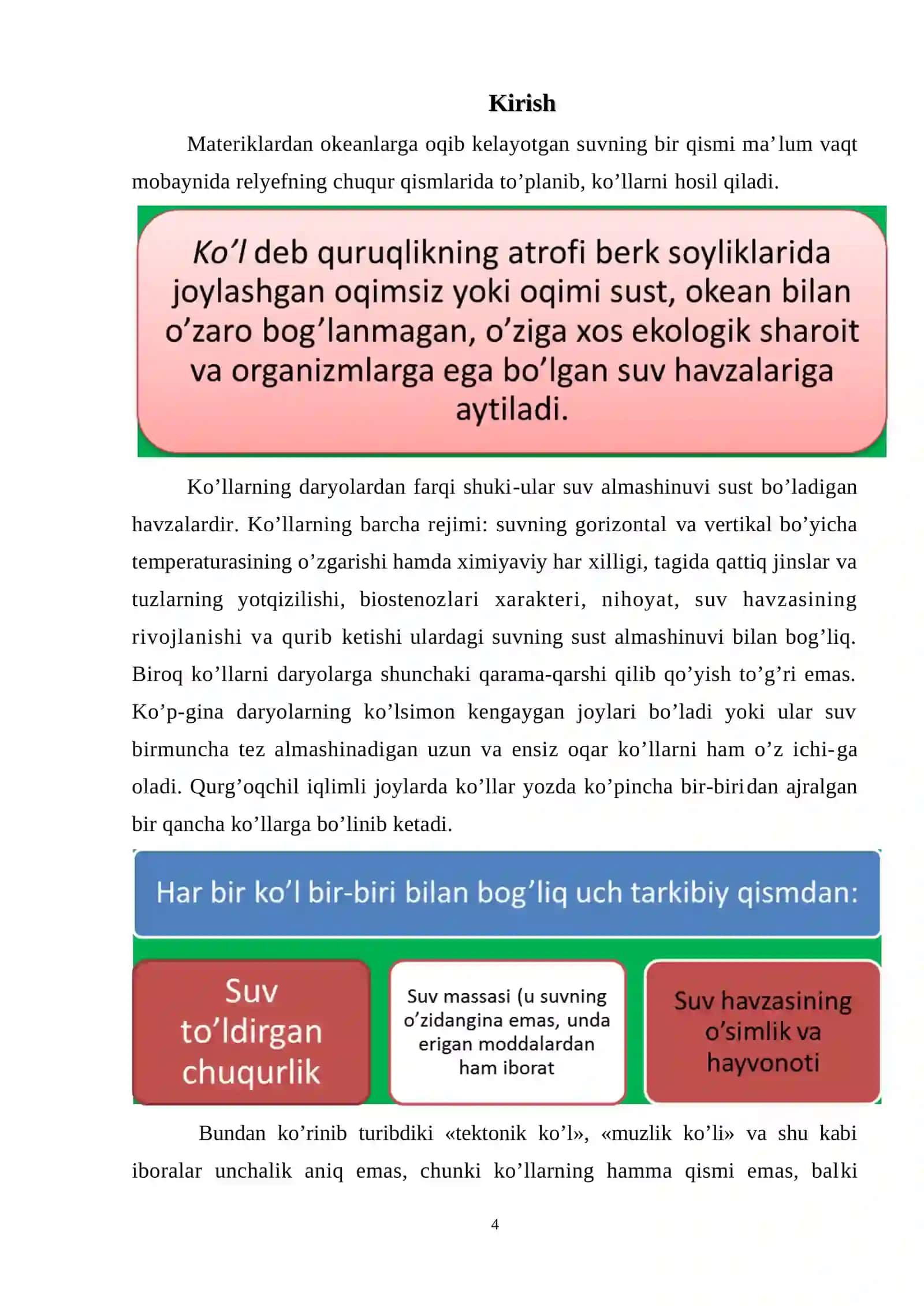 Ko’llar va SUV OMBORLARI, ularning XO’JALIKDAGI AHAMIYATI 4