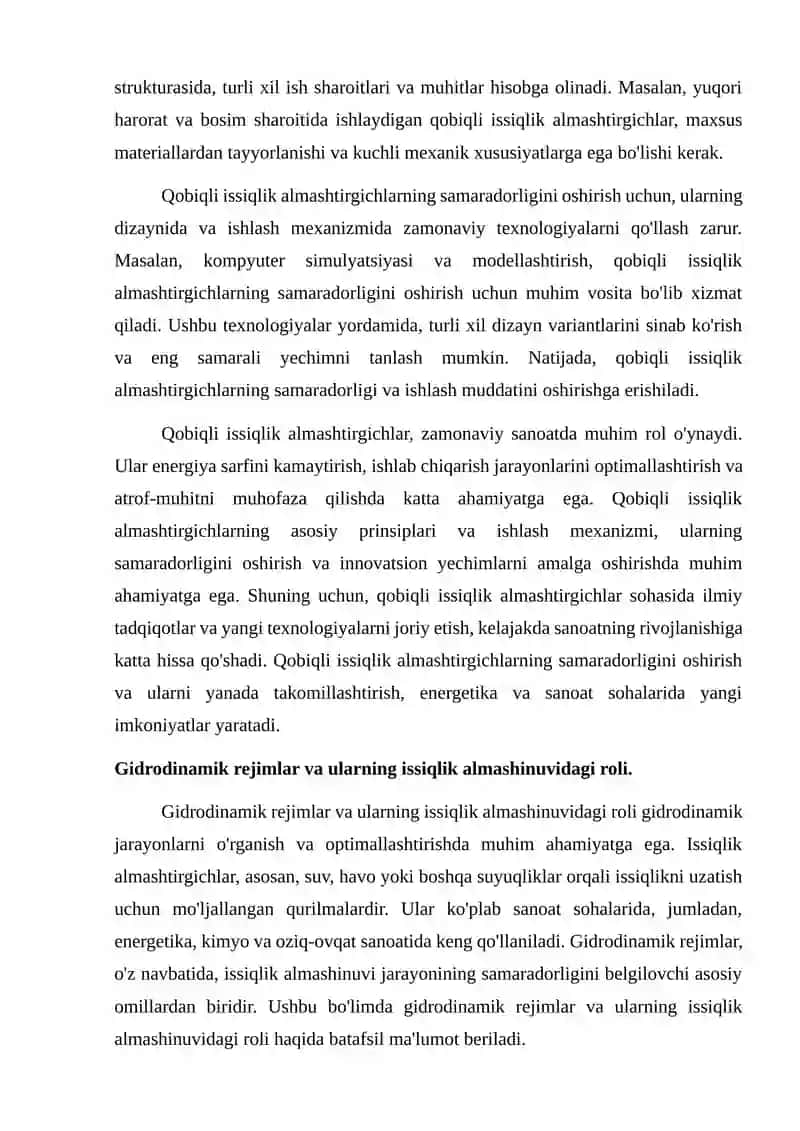 Qobiqli issiqlik almashtirgich gidrodinamik rejimlarini takomillashtirish.1 4