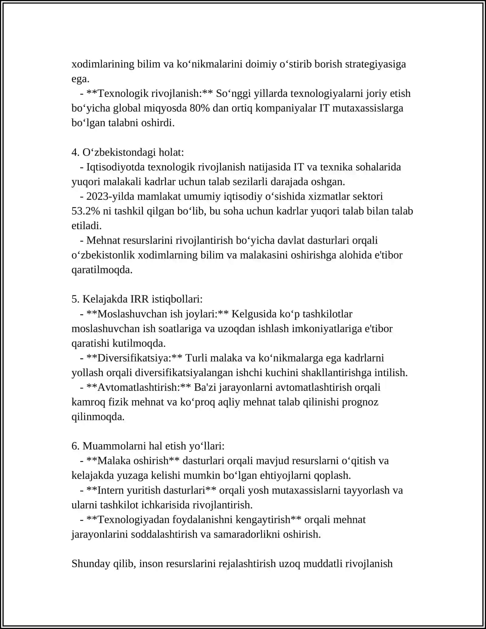 MUSTAQIL ISH Mavzu: INSON RESURSLARINI BOSHQARISH, XODIMLARNING ISH FAOLIYATINI BAHOLASH USULLARI 4