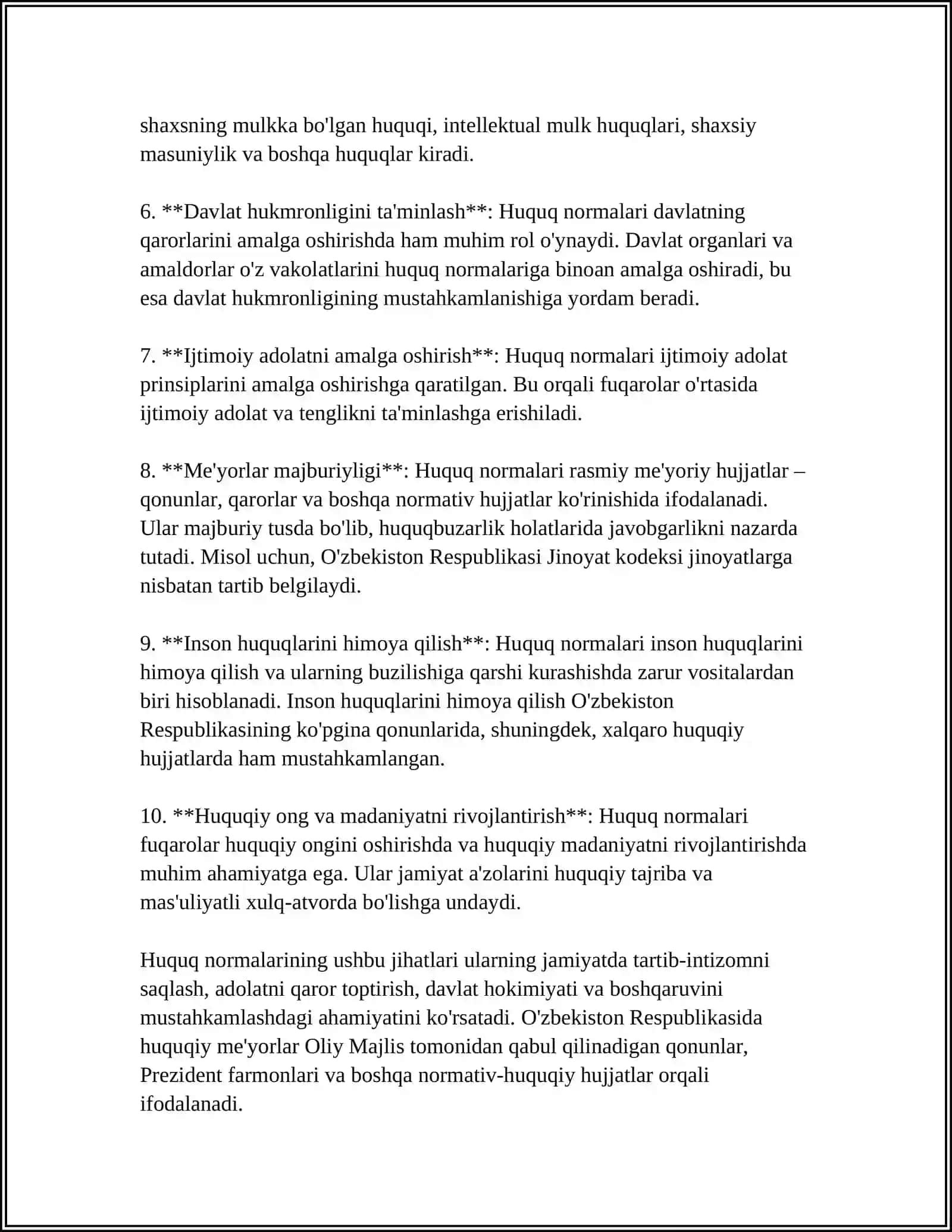 Huquq normalarining amaliy ahamiyati va qo'llanishi haqida mustaqil ish 4