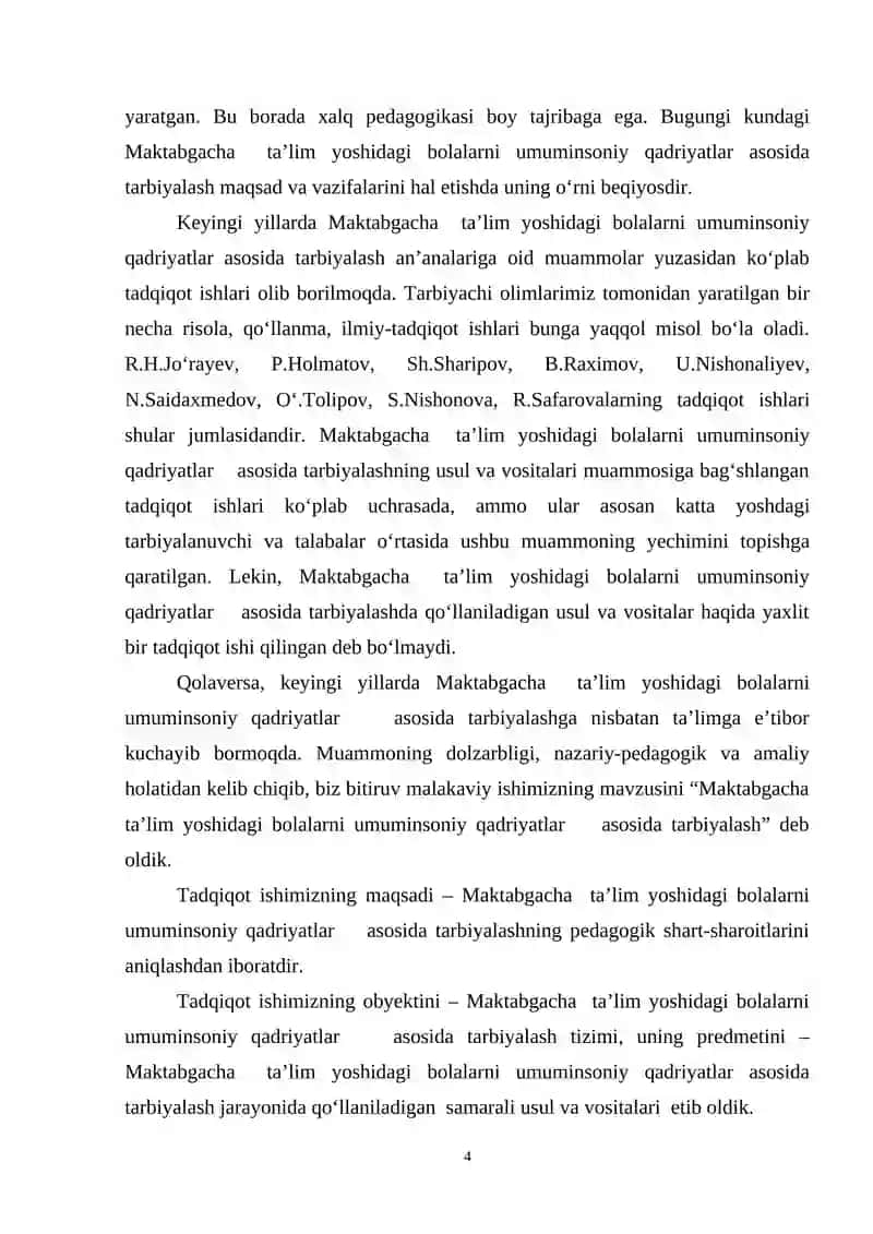 MAKTABGACHA TA’LIM YOSHIDAGI BOLALARNI UMUMINSONIY QADRIYATLAR ASOSIDA TARBIYALASHNING PEDAGOGIK-PSIXOLOGIK ASPEKTLARI 4