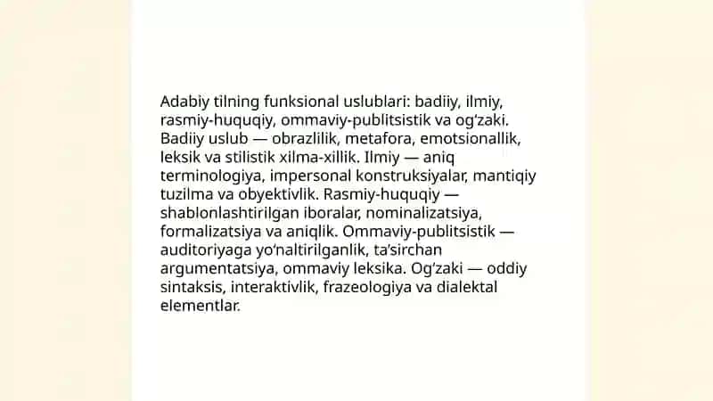 Adabiy til uslublari. Leksik va fonetik uslubiyat 4