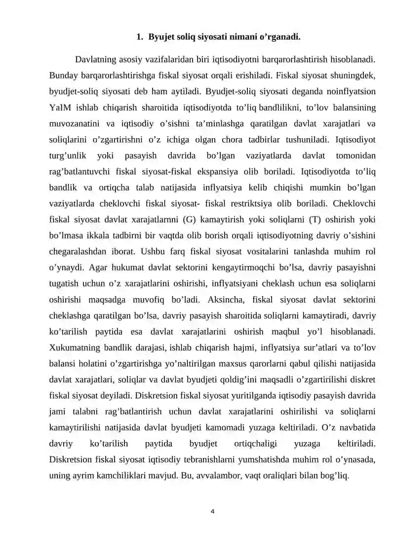 Byudjet-soliq siyosati barqarorligini ta'minlash yo’nalishlari 4