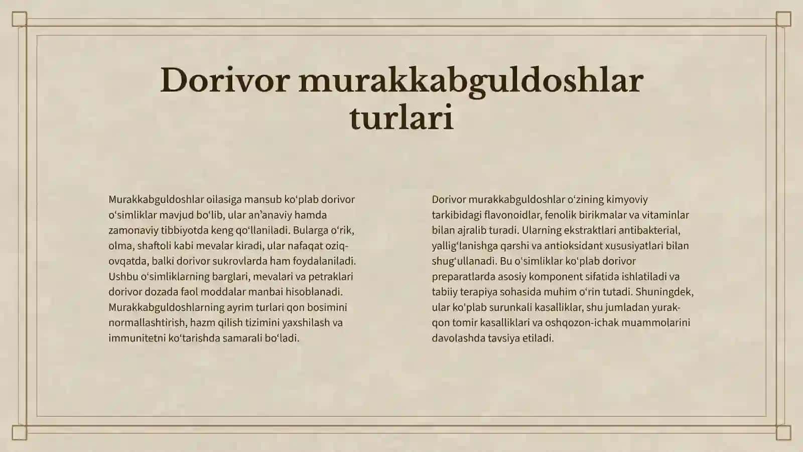 Murakkabguldoshlar va Ziradoshlar Oilalariga Mansub Dorivor Oʻsimliklar 4