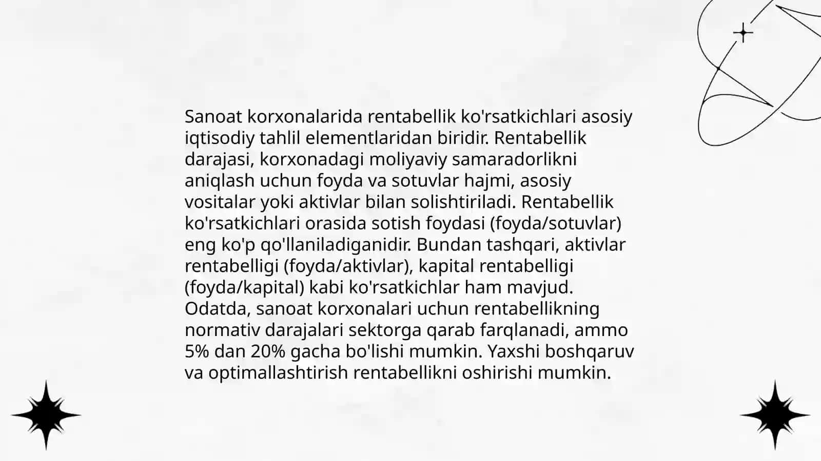 Sanoat korxonalari iqtisodiy samaradorlik ko'rsatkichlari va hisoblash yo'llari 4