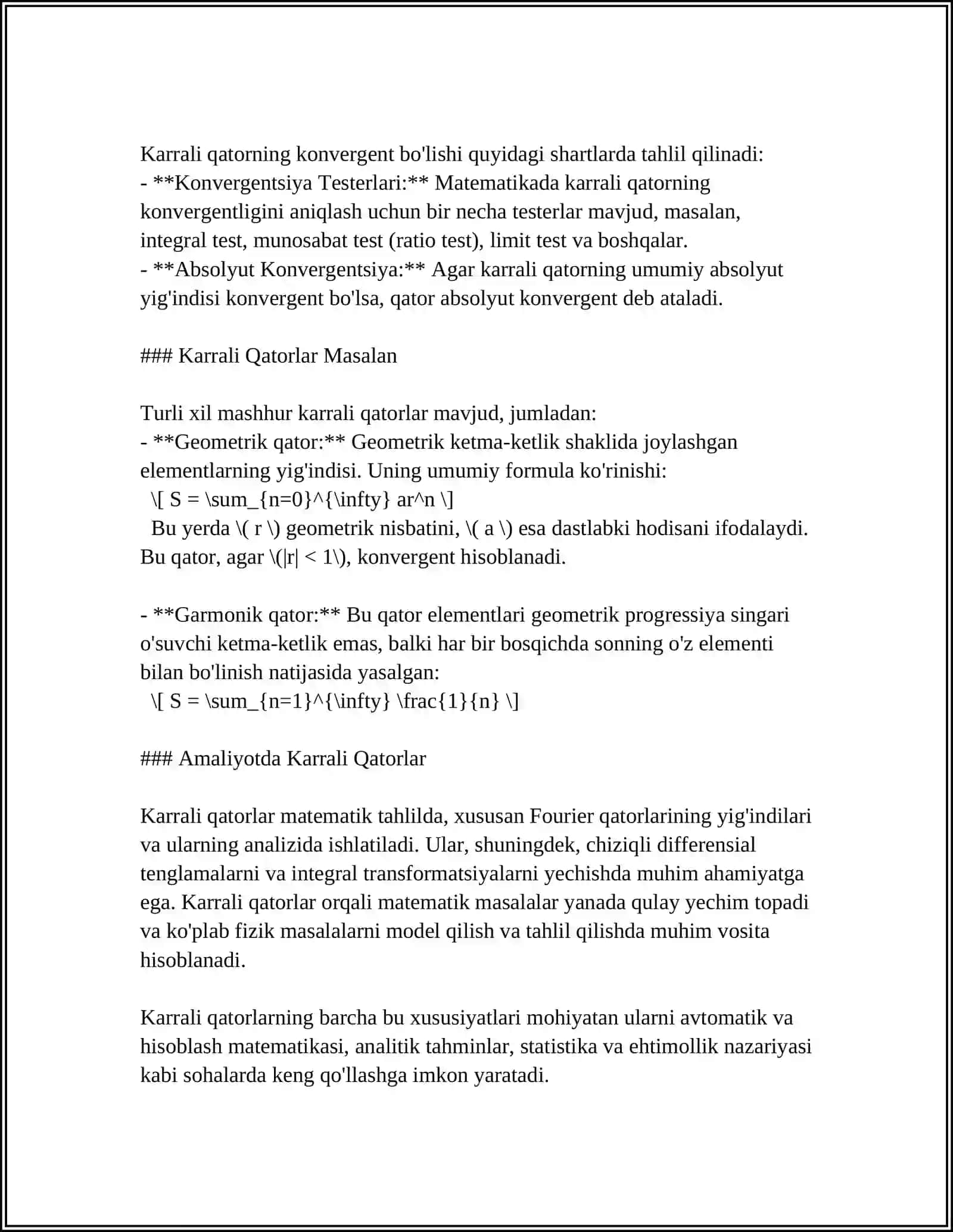 KARRALI QATORLAR 4