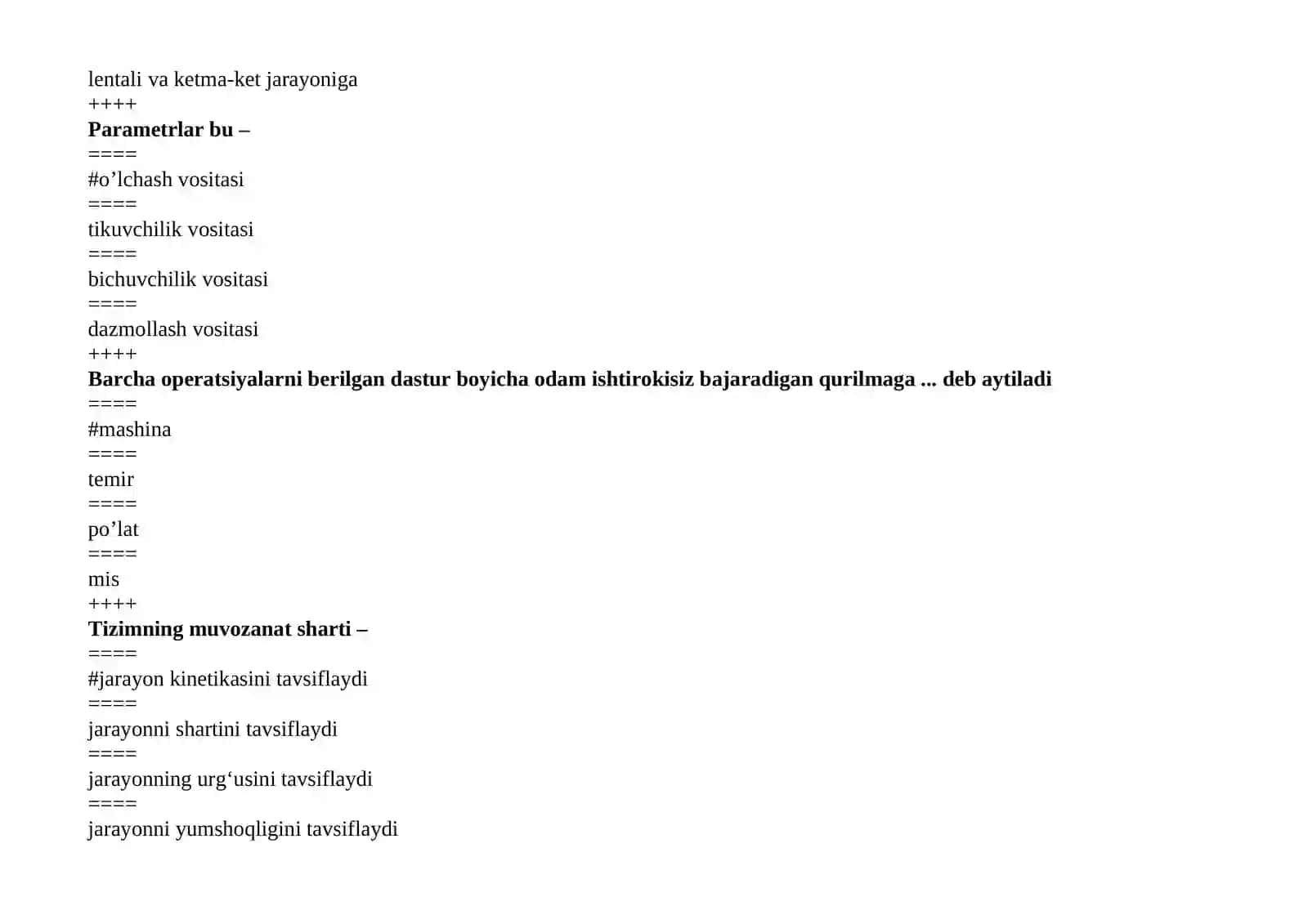 TARMOQ MASHINALARINI HISOBLASH VA LOYIHALASH FANIDAN TEST SAVOLLARI 4
