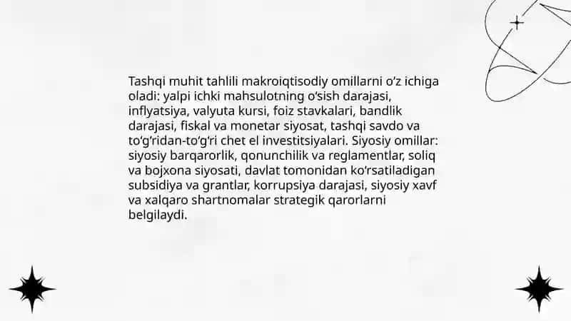 Biznes strategiyasini ishlab chiqishda ichki va tashqi muhit tahlili 4