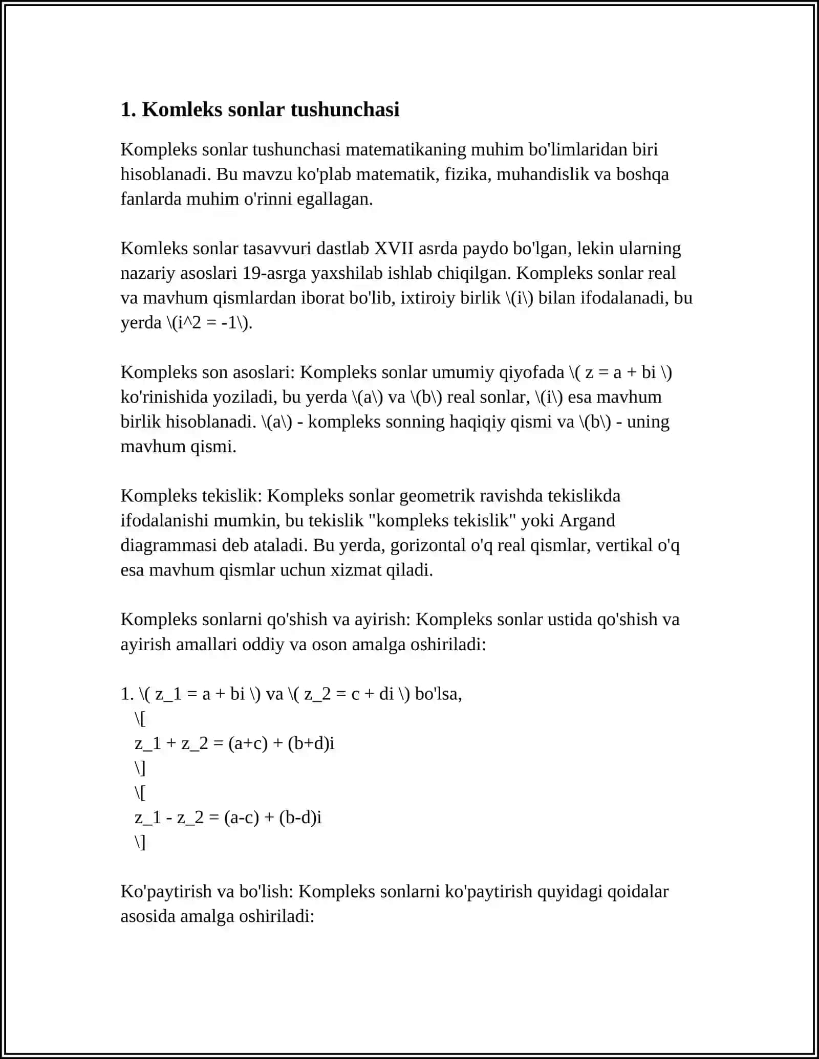 KOMPLEKS SONLAR AKSIOMATIK NAZARIYASINING AKSIOMALARI MINIMALLIK AKSIOMASI 4