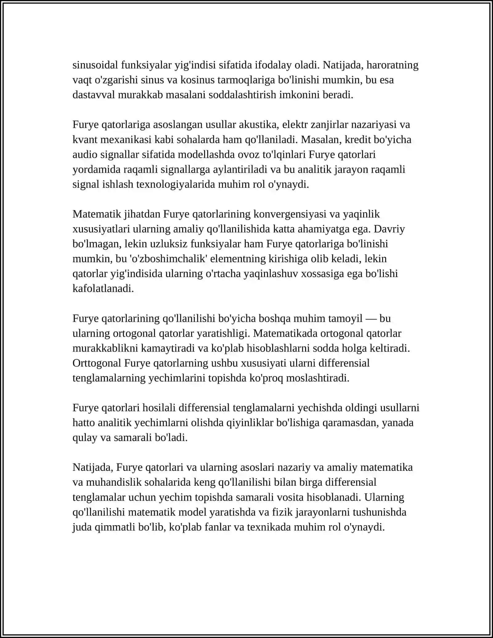 DIFFERENSIAL TENGLAMALARNI YECHISHDA FURYE QATORLARINING QO‘LLANISHI 4