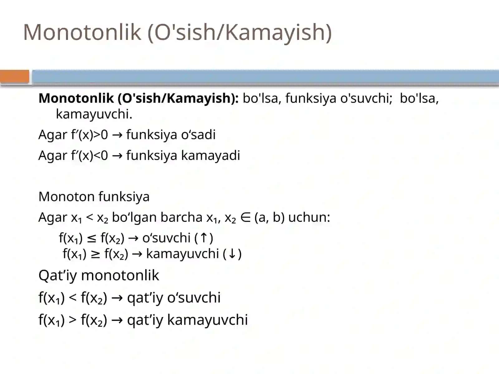 Hosilaning ba’zi tatbiqlari. Teylor formulasi. Lopital qoidasi 4