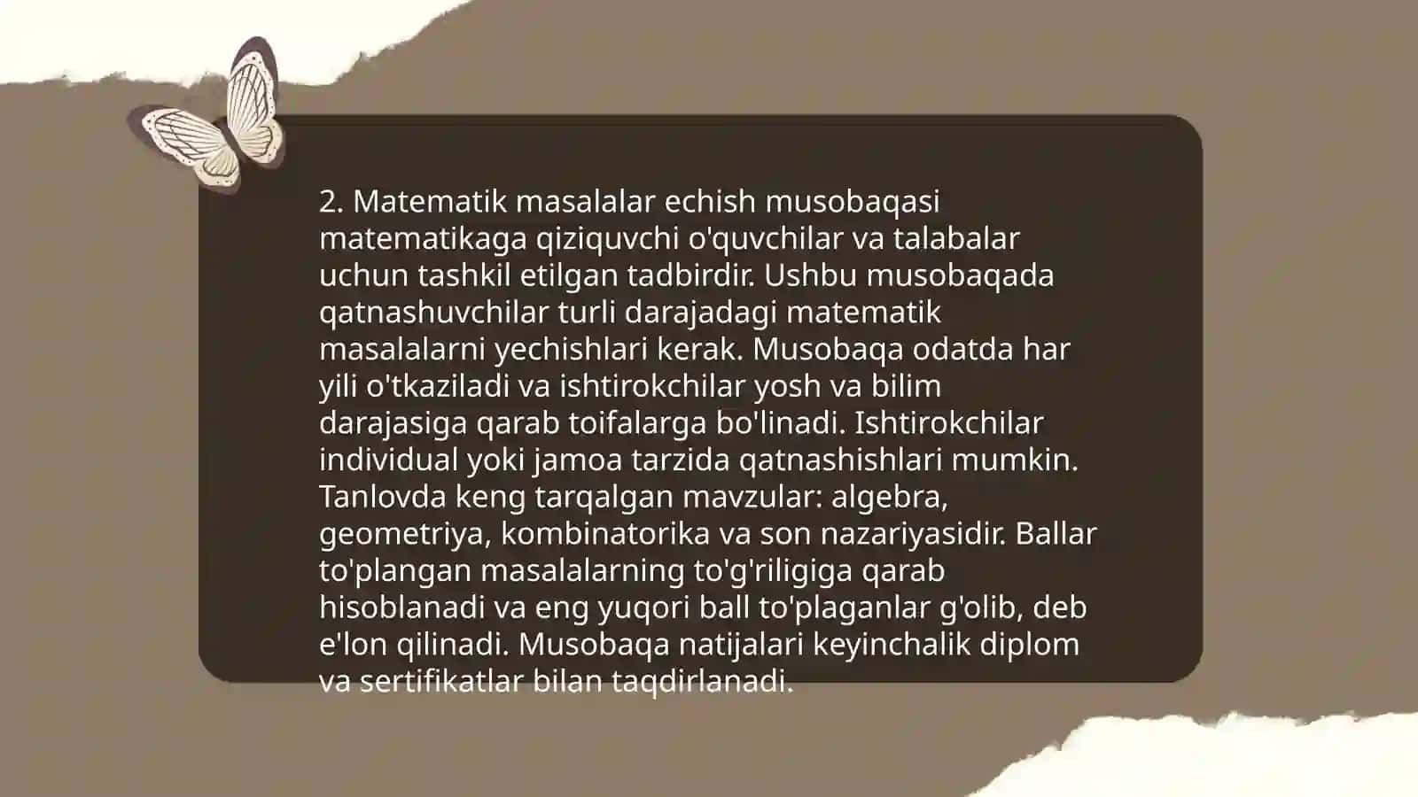 Boshlanğich sinflarda matematikadan sinfdan tashqari ishlarni tahlil qilish turlari 2 sinf misolida 4