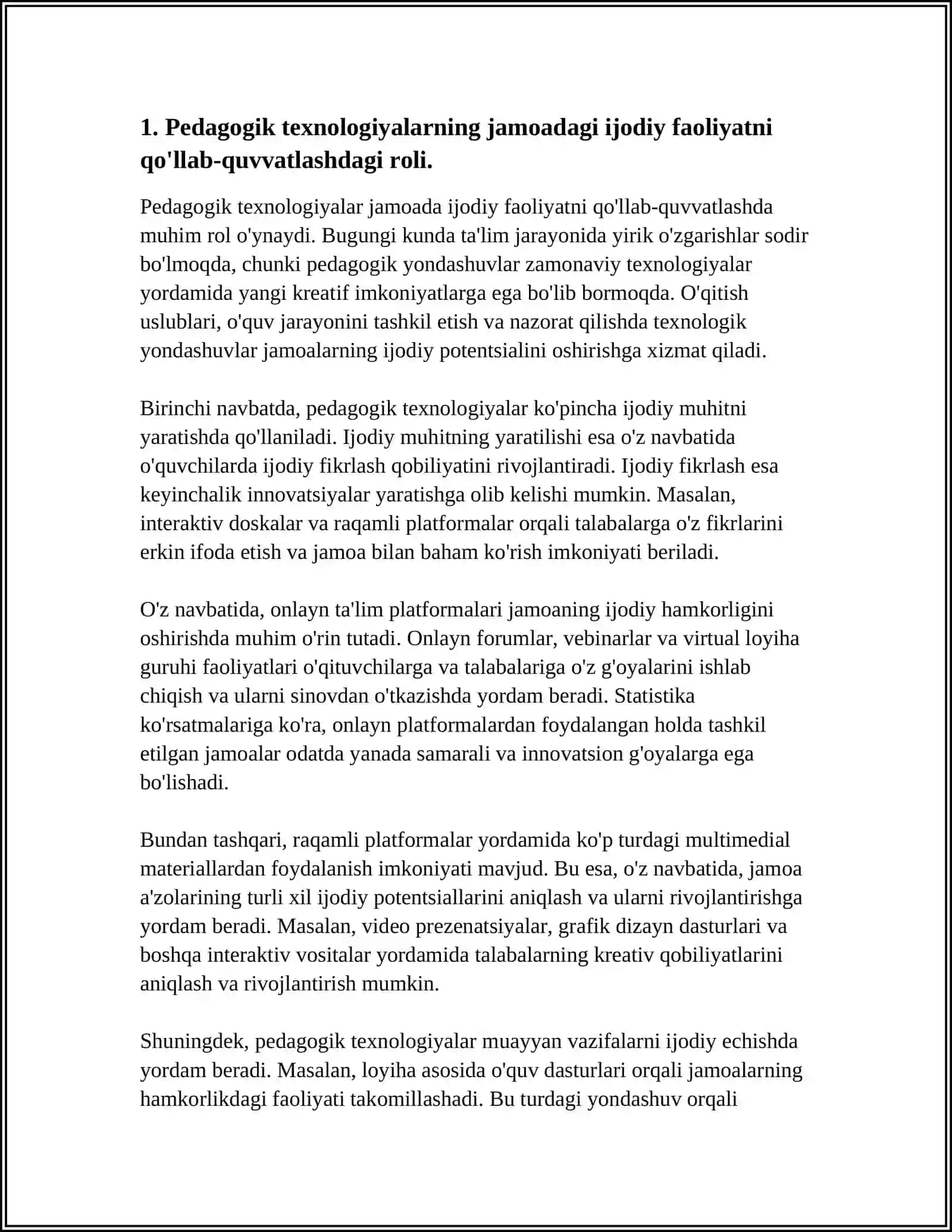 JAMOA IJODIY FAOLIYATINI RIVOJLANTIRISHDA PEDAGOGIK TEXNOLOGIYALARNING ÕRNI 4