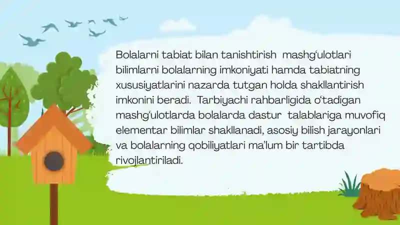 TASHKILOTLARIDA TABIAT BILAN TANISHTIRISH MAKTABGACHA TA’LIM ISHLARINI REJALASHTIRISH 4