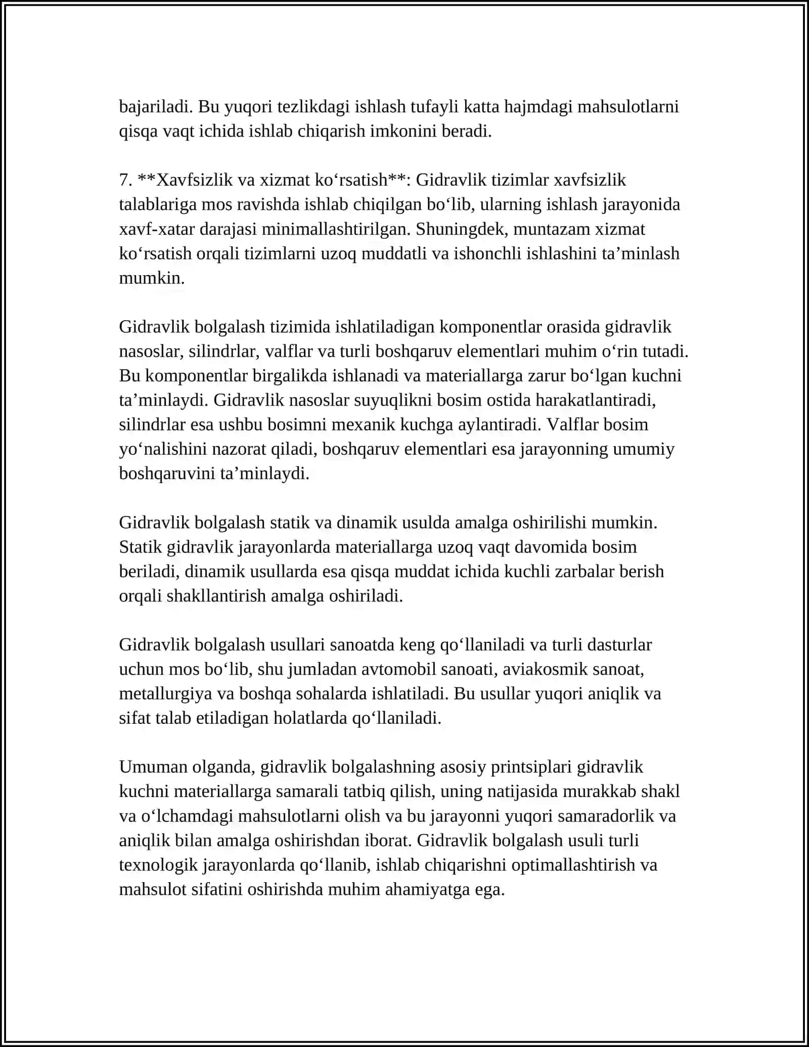 HAJMIY SHTAMPLASHDA GIDRAVLIK BOLGALASH JIHOZINI TANLASH VA UNI ISHLASH JARAYONINI YORITISH 4