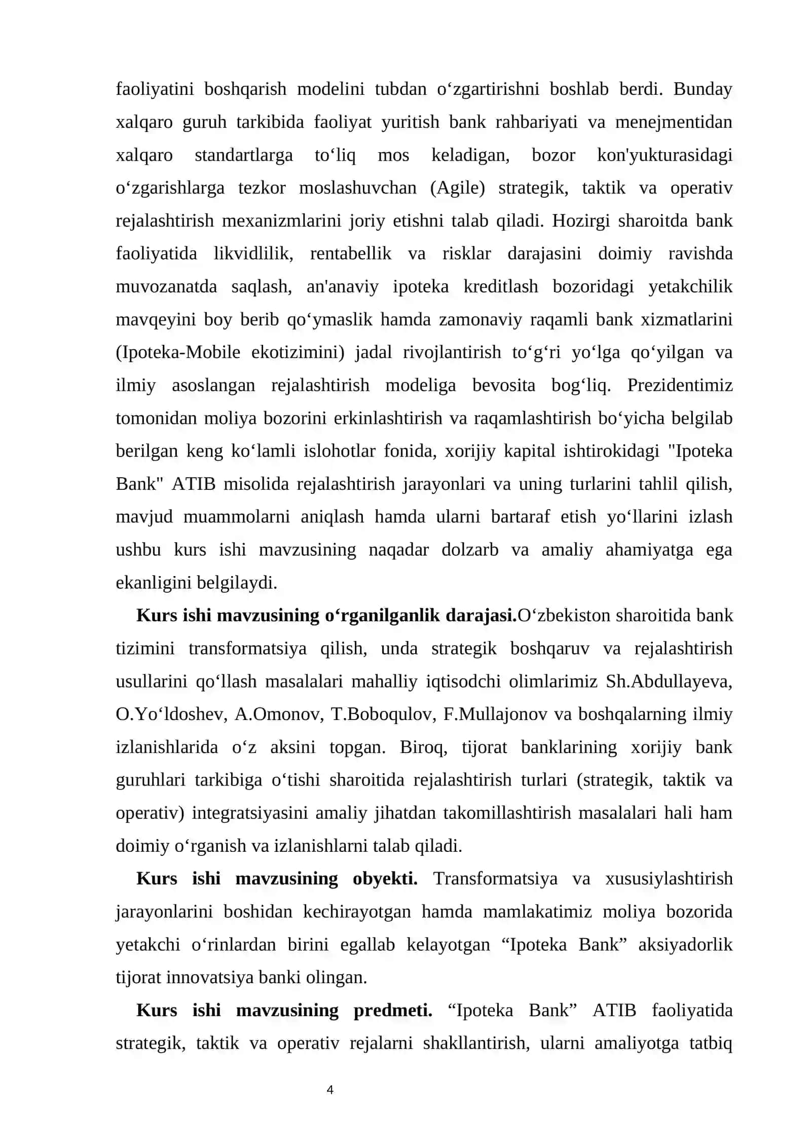 Korxona faoliyatini rejalashtirish va reja turlari  kurs ishi 4