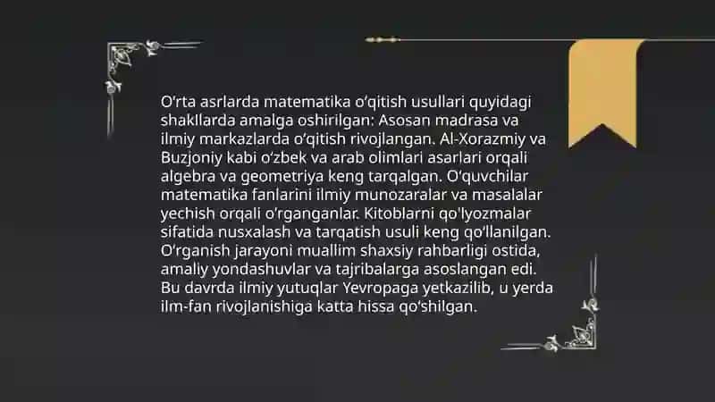 Matematika o'qitish metodikasining taraqqiyot tarixi 4