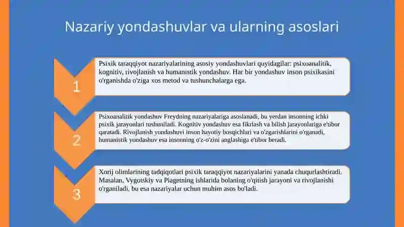 Inson psixik taraqqiyotini tushuntirishda Xorij va O'zbek olimlarining nazariy yondashuvlari 4