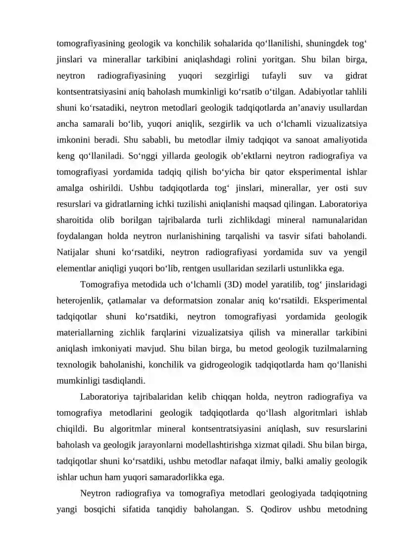 GEOLOGIK OB'EKTLARNI NEYTRON RADIOGRAFIYA VA TOMAGRAFIYASI METODI YORDAMIDA TADQIQ QILISH 4