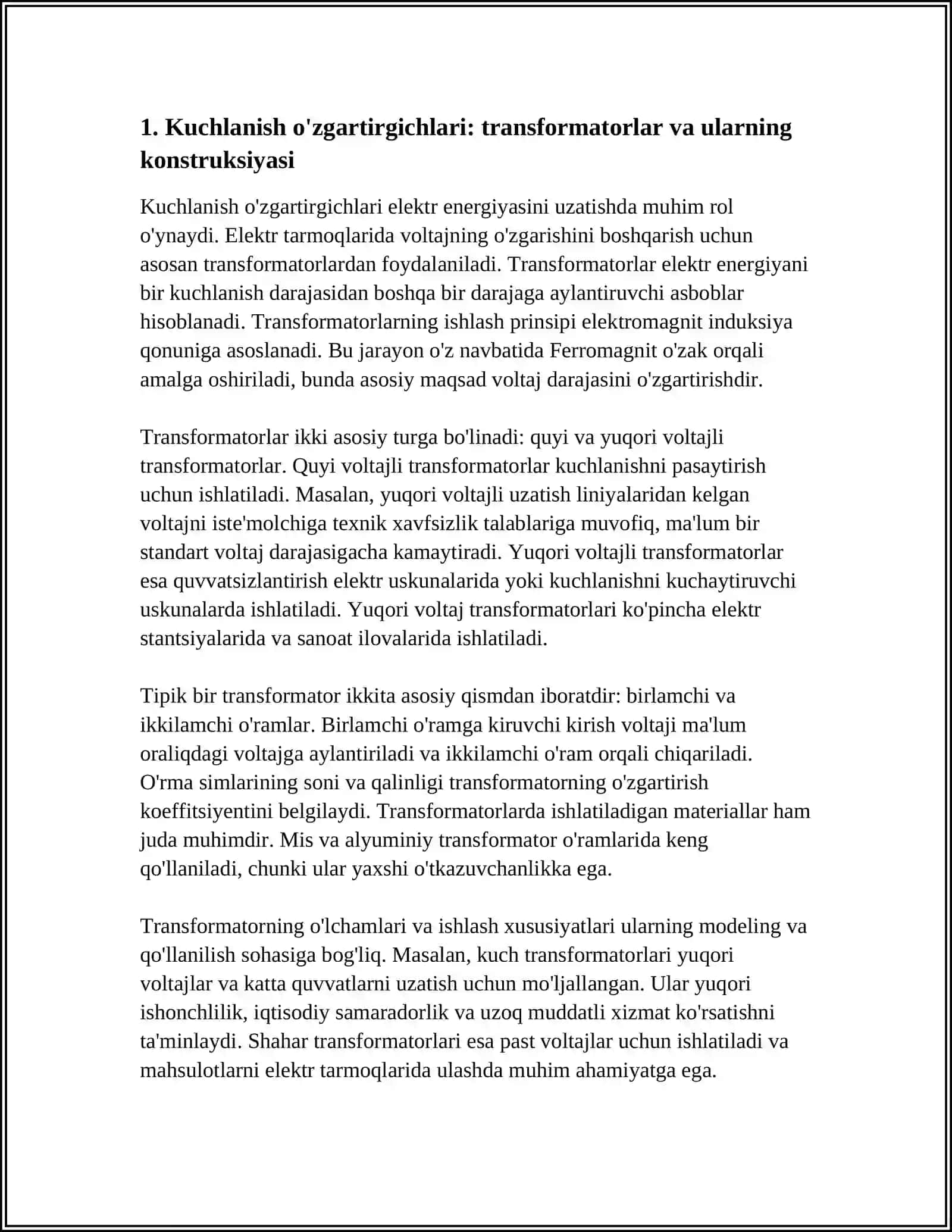 KUCHLANISH, TOK VA QUVVAT О‘ZGARTIRGICHLARI ULARNING ISHLATILISHI TUZILISHINIО‘RGANISH VA TAVSIFLARINI TADQIQ QILISH 4