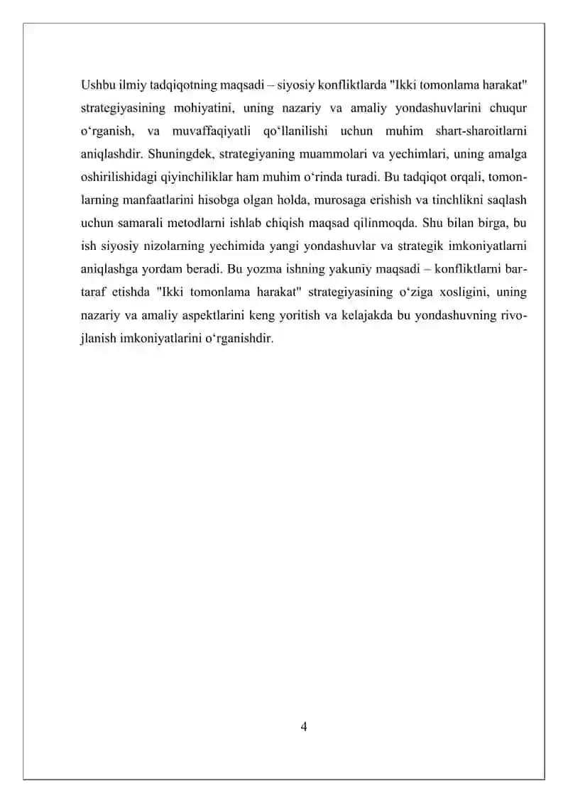 SIYOSIY KONFLIKTLARDA "IKKI TOMONLAMA HARAKAT"STRATEGIYASINI AMALGA OSHIRISHNING O’ZIGA XOSLIGI 4