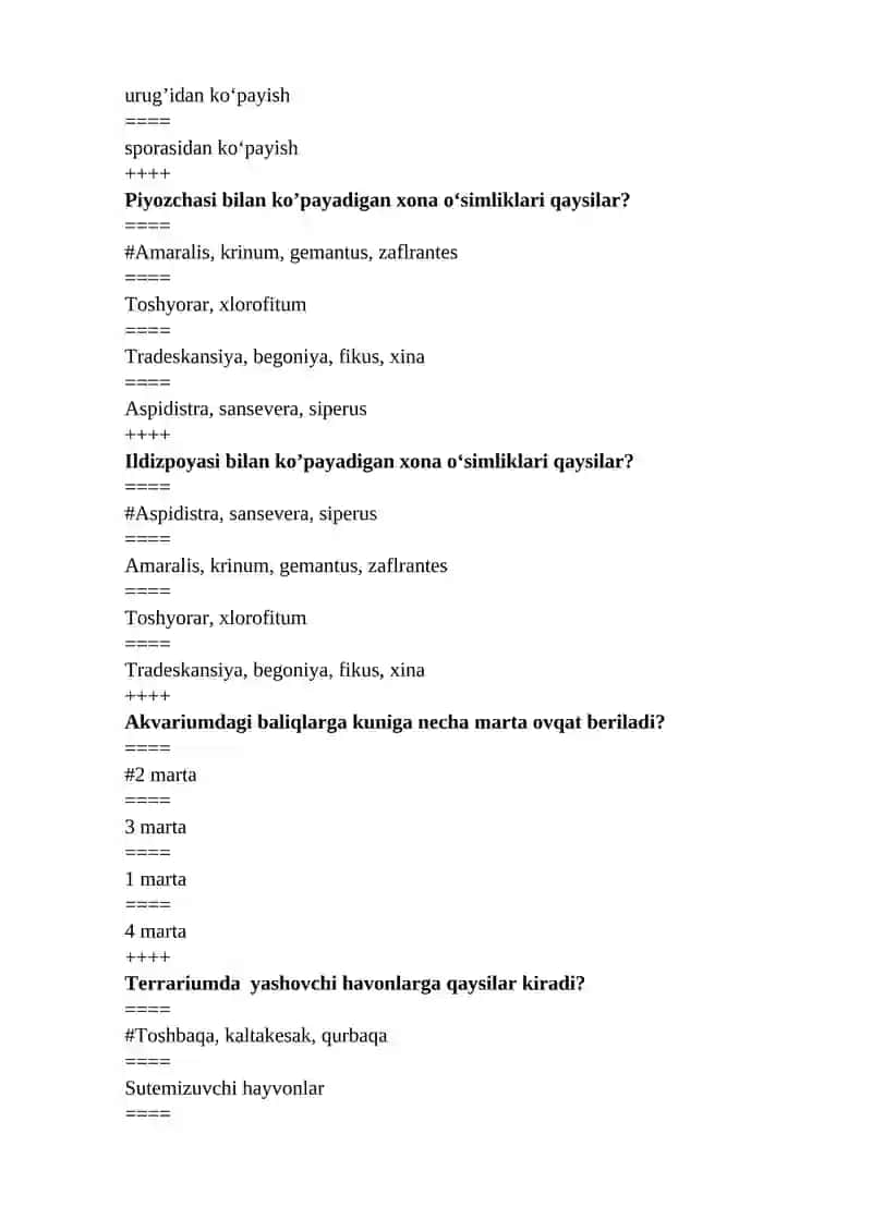Tabiat bialn tanishtirish metodikasi fanidan testlar 4