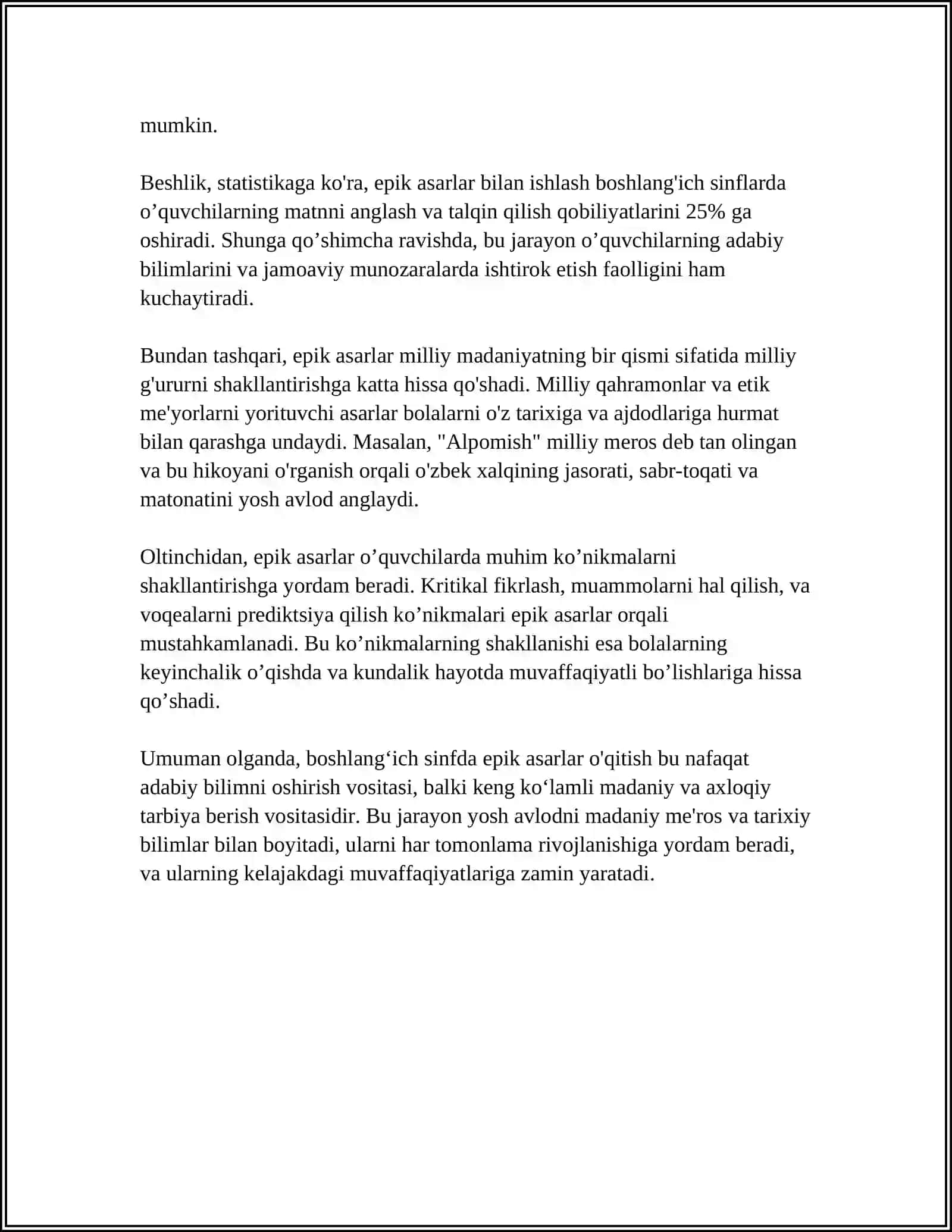 BOSHLANG’ICH SINFDA EPIK ASARLAR USTIDA ISHLASH UCHUN METODIK TAVSIYALAR 4